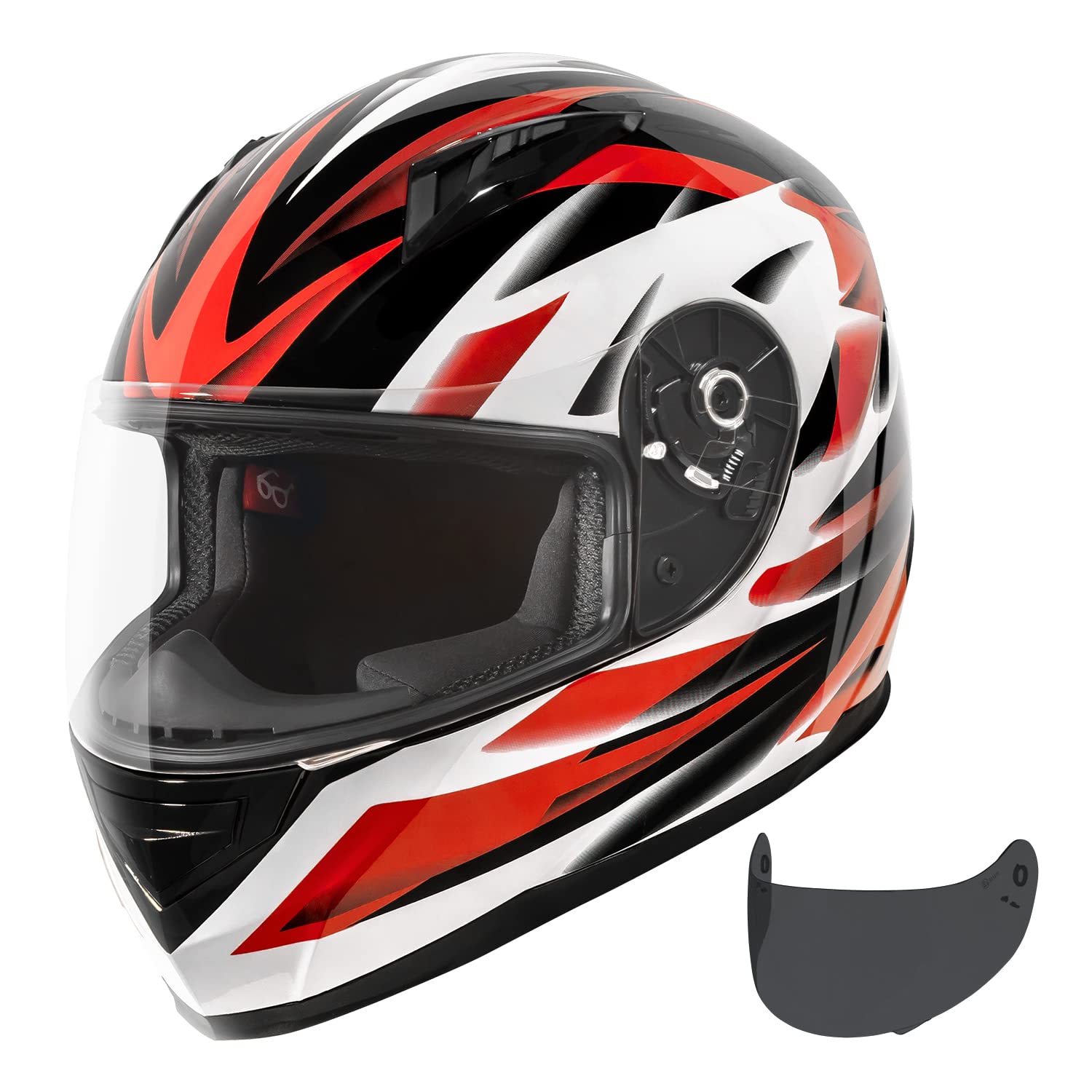 Vcan Vx Lightweight Full Face Motorcycle Street Bike Helmet With Extra Tinted Visor Dot Approved (Gloss Black Stream Red, Large)