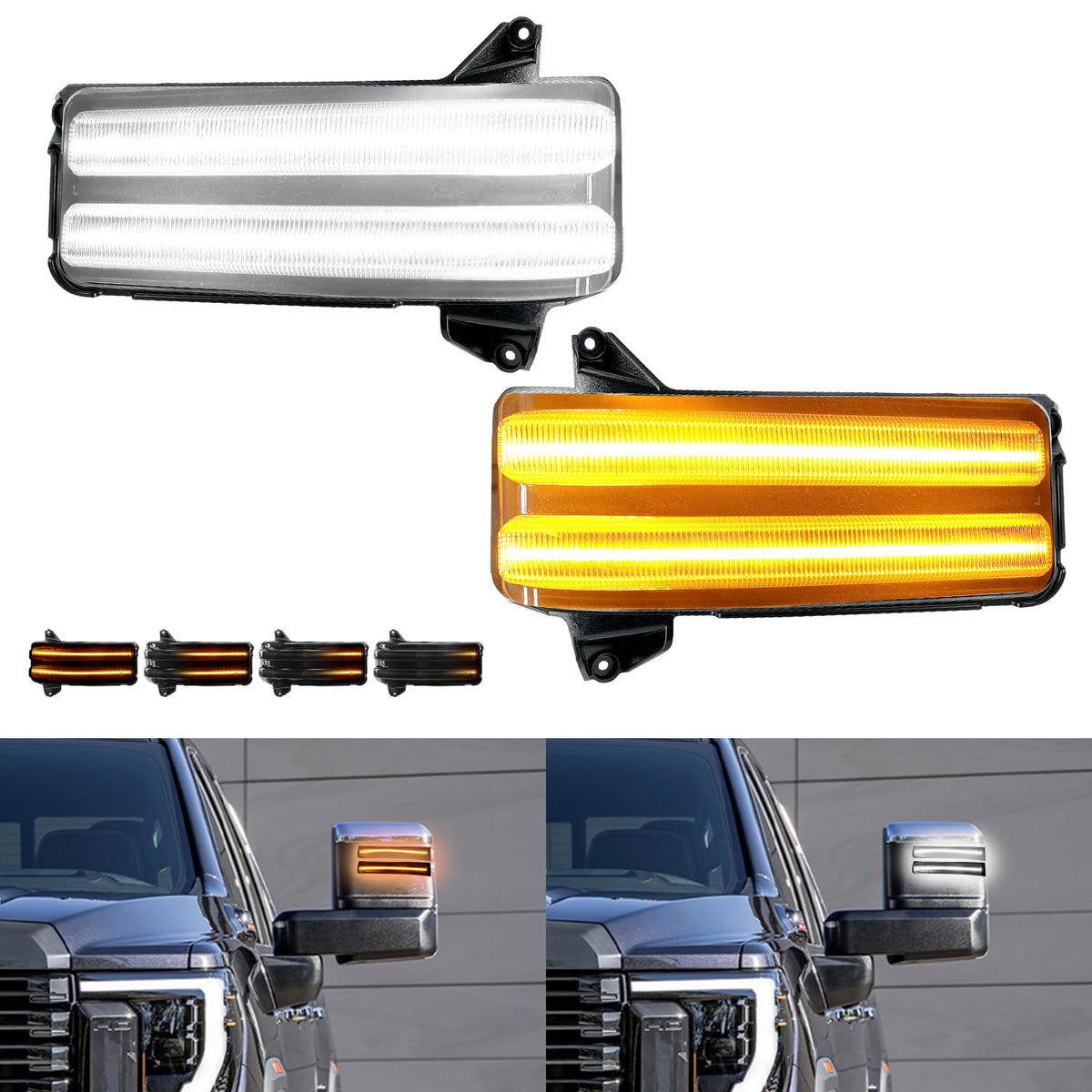 Roccs Sequential Amber Turn Signal Switchback Led Side Tow Mirror Marker Light White Drl Parking Lights Fit For 2020 2021 2022 2