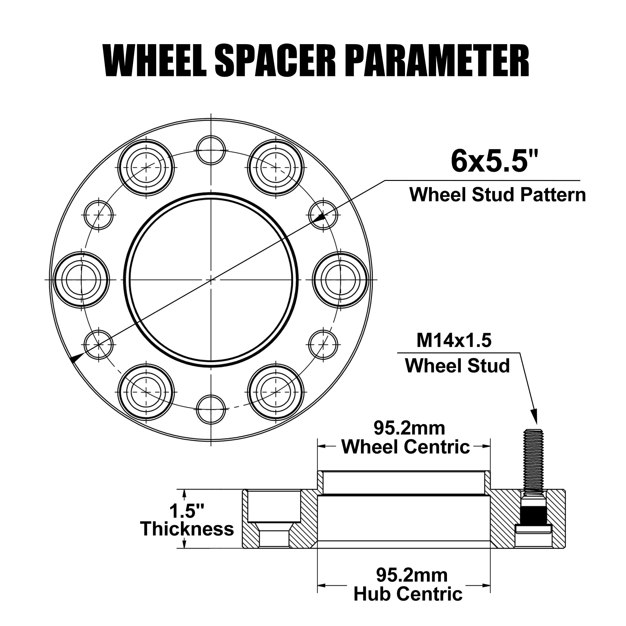 Flycle 6X5.5 Hubcentric Wheel Spacers For 2024 2025 Tacoma With M14X1.5, 1.5 Inch 6X139.7Mm Wheel Spacer 95.2Mm Center Bore For