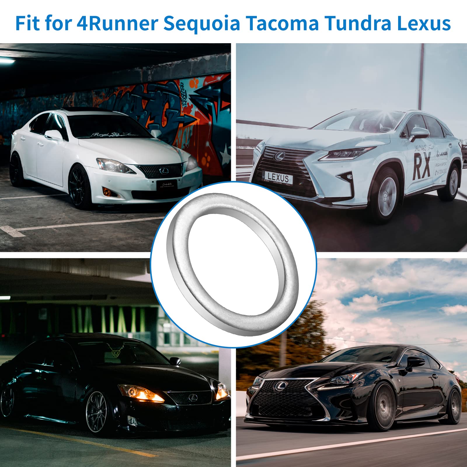 AOIT 10 Pcs Silver Aluminum Transmission Fluid Drain Plug Crush Washer Seal for Toyota Prius Corolla Tacoma Camry - Replaces Part# 90430-18008