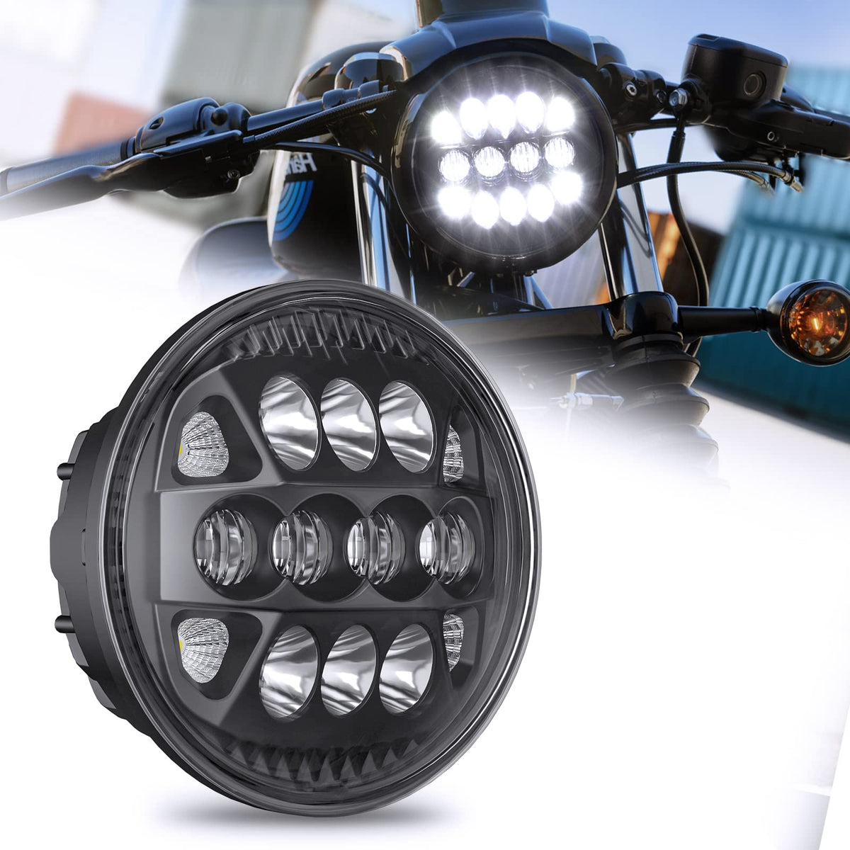 Suparee 5.75 Inch Led Motorcycle Headlight Plug & Play 5-3/4'' Motorcycle Projection Headlight With 14 Chips Compatible With Dyn