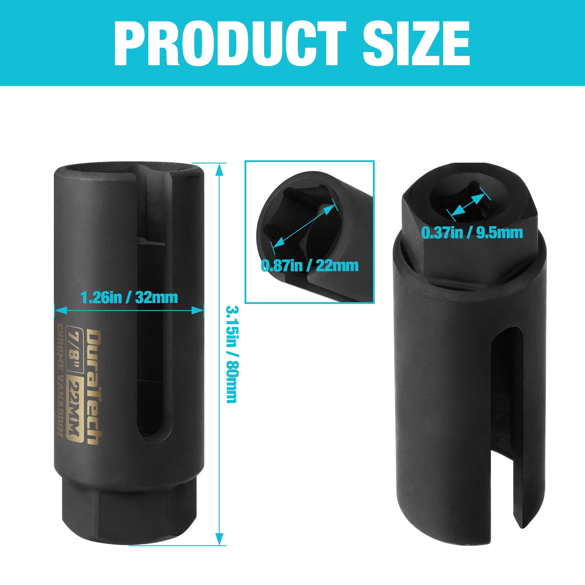 Duratech O2 Oxygen Sensor Socket 3/8'' Drive X 7/8''(22Mm), Oxygen Sensor Remover Tool Chrome-Vanadium Steel With Side Wire Gate