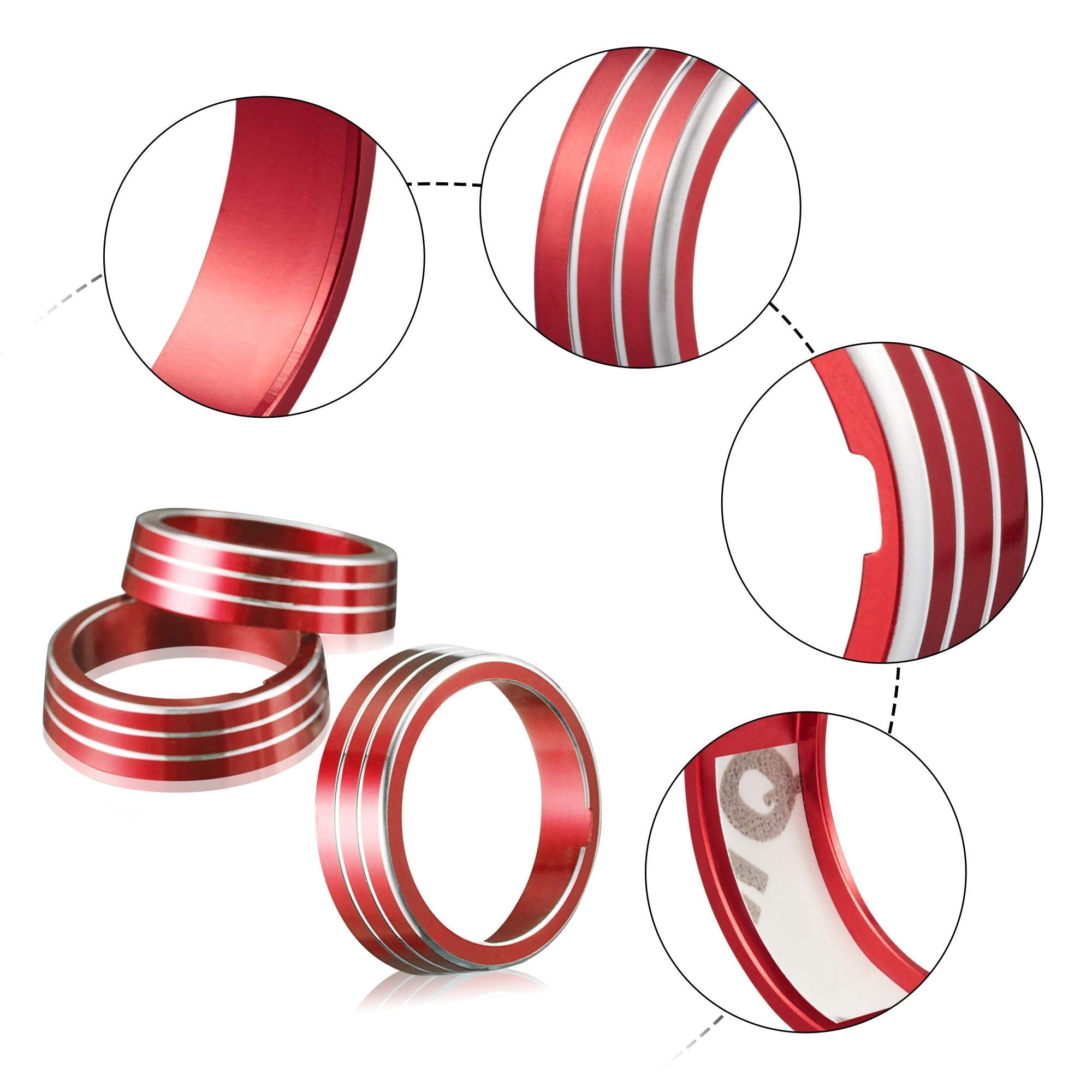 Tomall 3Pcs Aluminum Centre Console Cover Compatible With Volkswagen Mk7 Golf Gti 2015 2016 2017 2018 2019 2020 Ac Air Conditioning Knob Button Cover Trim Decoration Ring (Red)