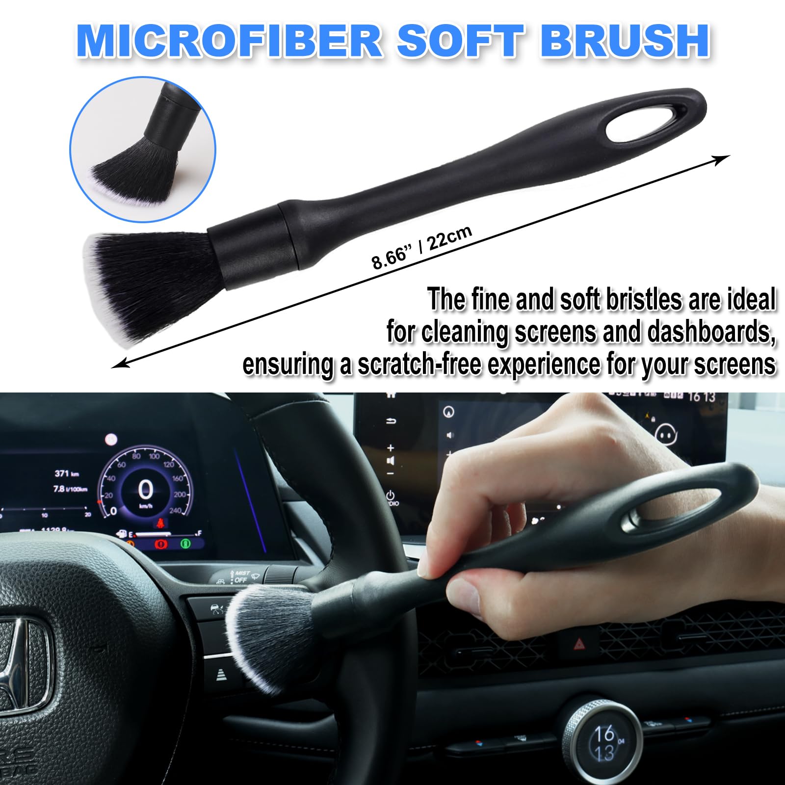 7Pcs Car Detailing Brush Set, Ultra Soft Boars Hair Car Interior Detailing Brushes, Car Interior Detailing Kit, Car Cleaning Gel