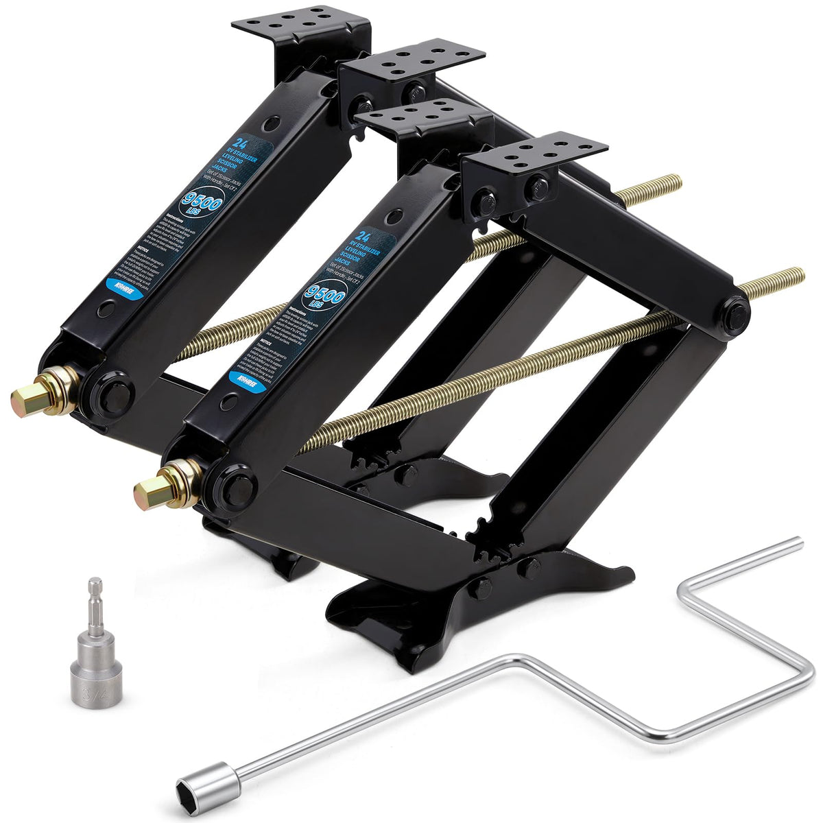 Kohree 9500Lbs Rv Stabilizer Jacks For Rv Travel Trailer Camper, Set Of 2, Heavy Duty Scissor Jacks Kit With Crank Handle And Dr