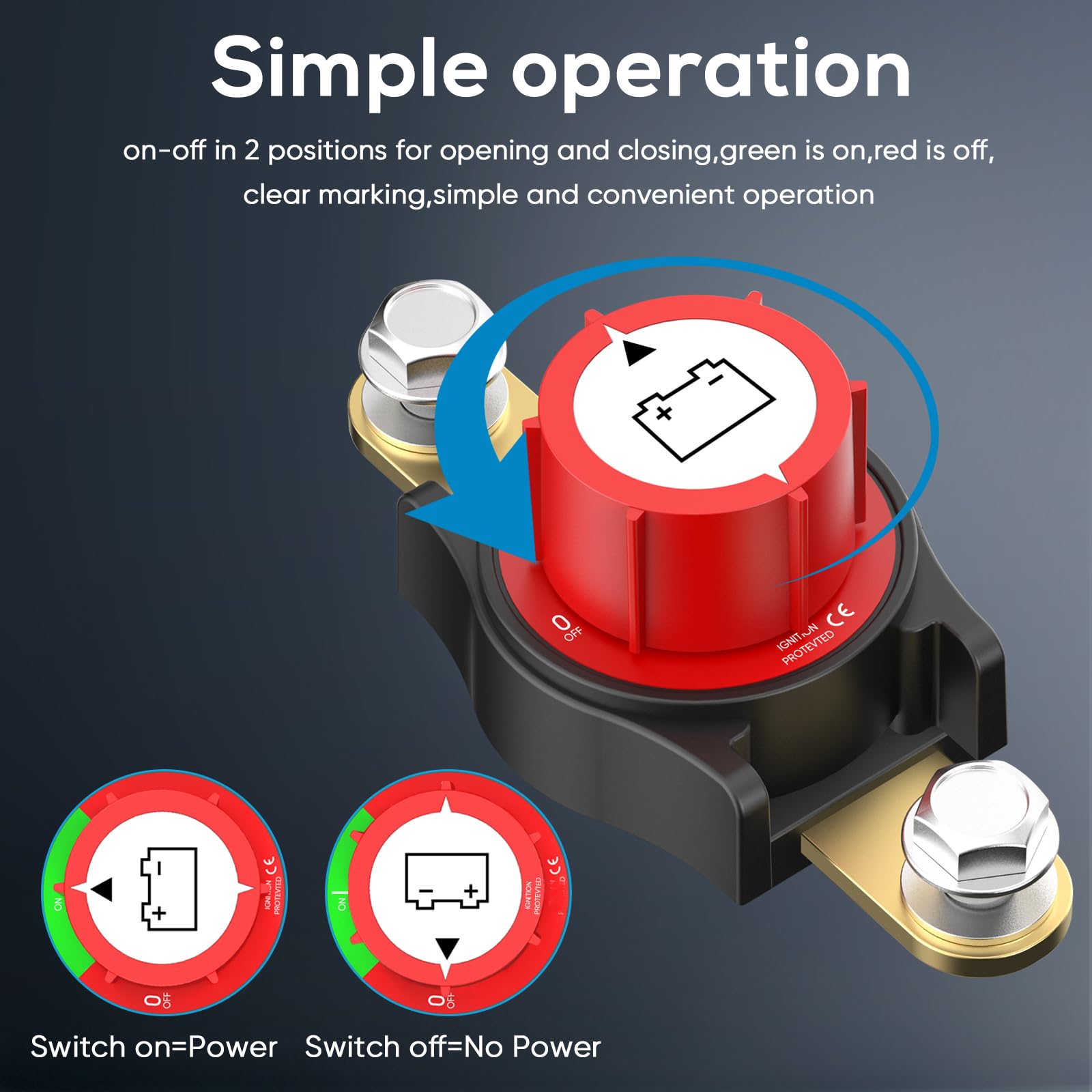 Side Post Battery Disconnect Switch, On/Off 12-48V Side Post Battery Switch Heavy-Duty Battery Disconnect Switch For Cars, Vehic