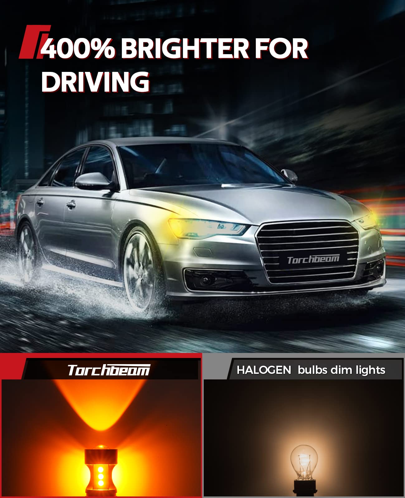 Torchbeam 3157 Led Bulbs, Amber Yellow Led Turn Signal Lights Bulbs, 400% Brighter 3156 3057 3457 4157 Led Bulb With Projector R