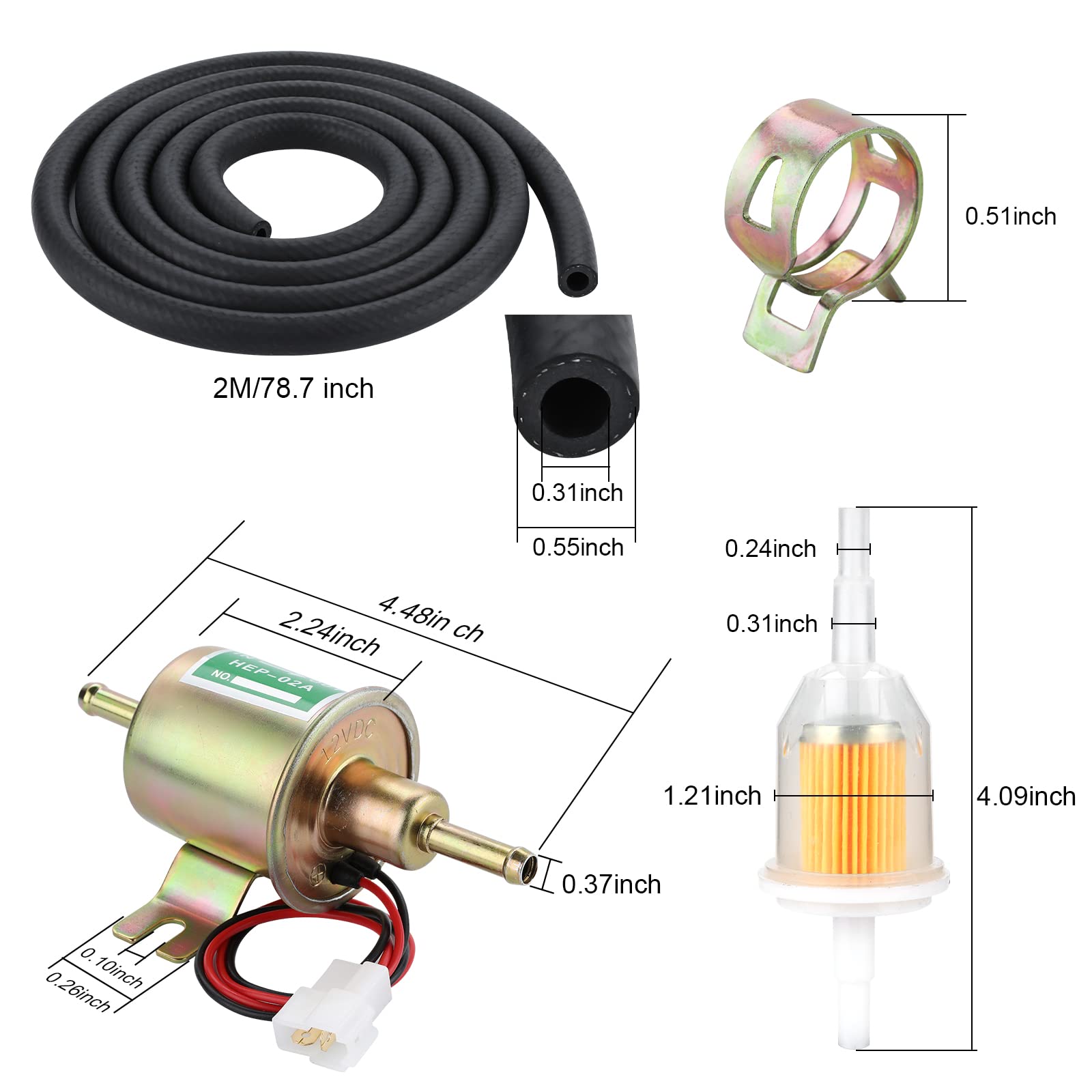 Universal 12v Electric Fuel Pump 2.5-4PSI Low Pressure Gas Diesel Fuel Transfer Pump 12 Volt Inline Fuel Pump for Carburetor Law