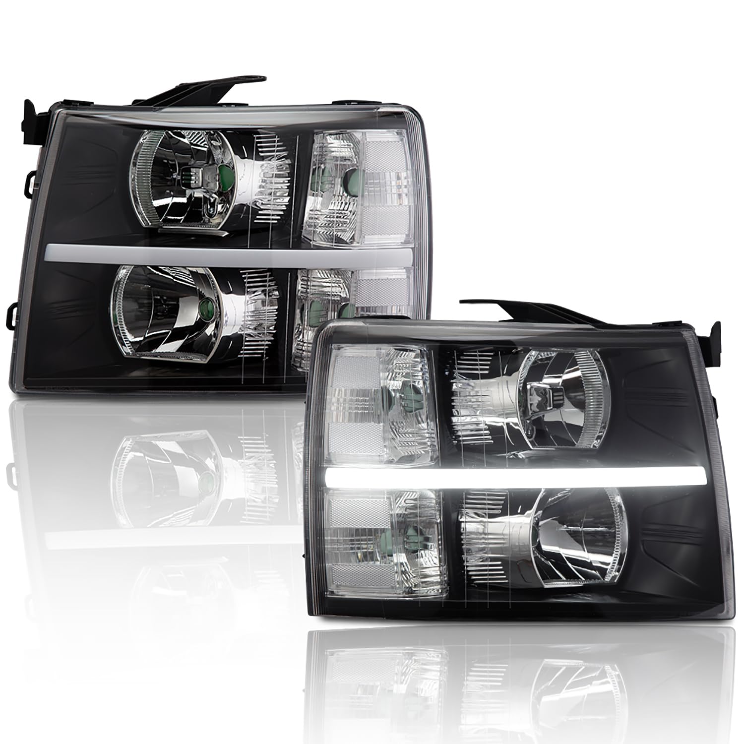Pit66 Led Bar Headlight, Compatible With Chevy Silverado 1500 2007-2013/Compatible With Silverado 2500 3500 & Hd 2007-2014 Black