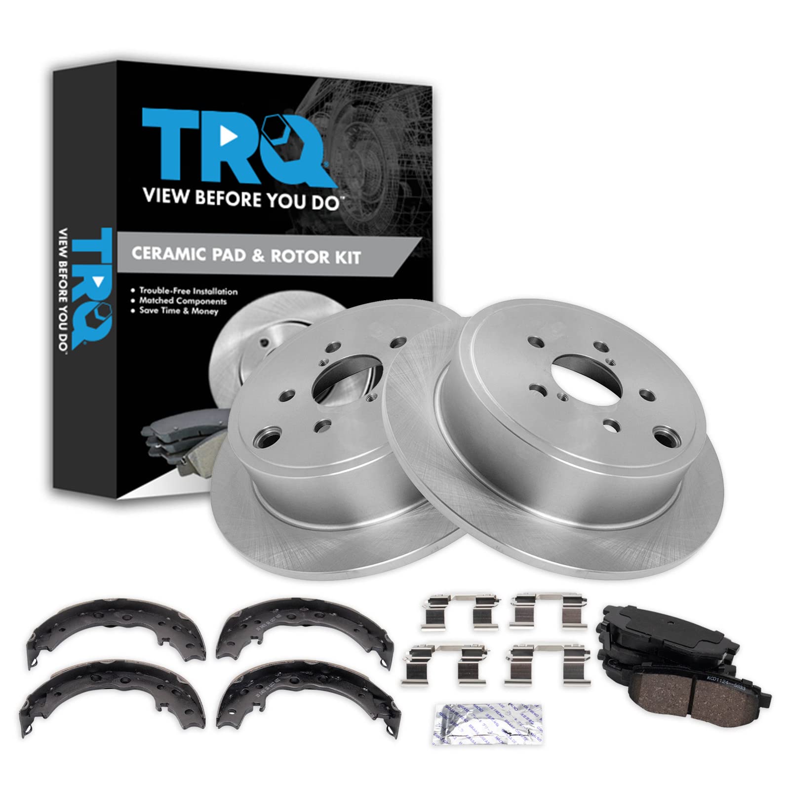 Trq Rear Brake Pad & Rotor Kit Brake Pads Brake Rotor Parking Brake Shoe Set Ceramic Compatible With 2013-2015 Subaru Brz 2013-2