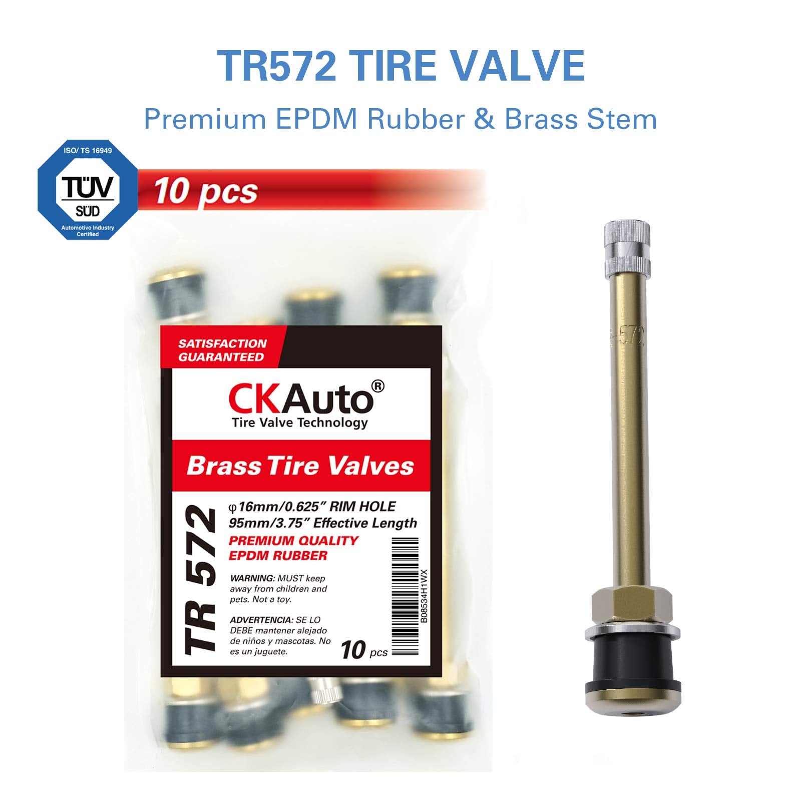 Ckauto Tr572 Brass Commercial 3-3/4 Valve Stems For Rim F.625'' (10 Pack)