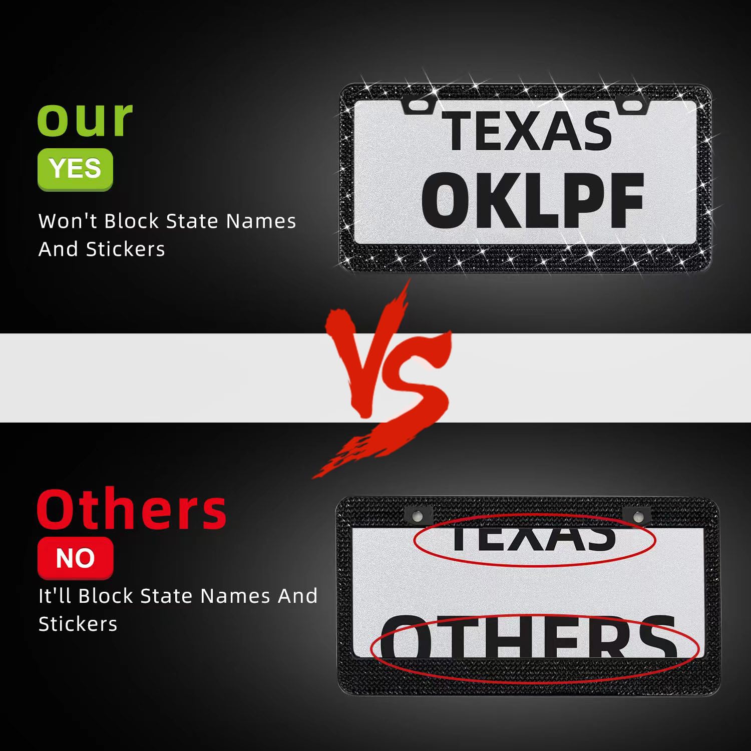 Oklpf Bling License Plate Frame For Women, 2Pcs Sparkly License Plate Frames| Over 1200 Pcs14 Facets Bedazzled Clear Glass Diamo