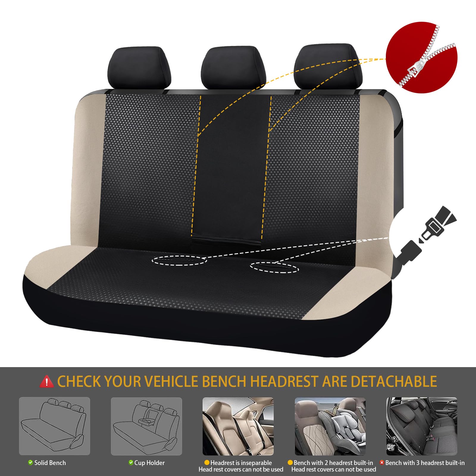 Flying Banner Rear Bench car seat Covers car seat Protectors Split 40/60 50/50 60/40 (Rear Bench-Neoprene, Beige)