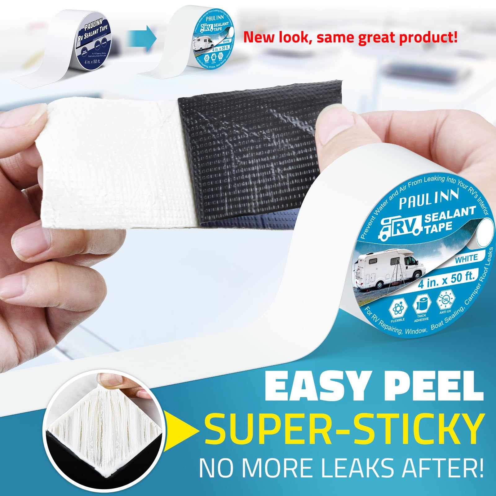 Paulinn Rv Camper Roofing Repair Sealant Tape White, 4 Inch X 50 Foot Natural Rubber Roof Sealing Tape, Uv & Weatherproof Roof S