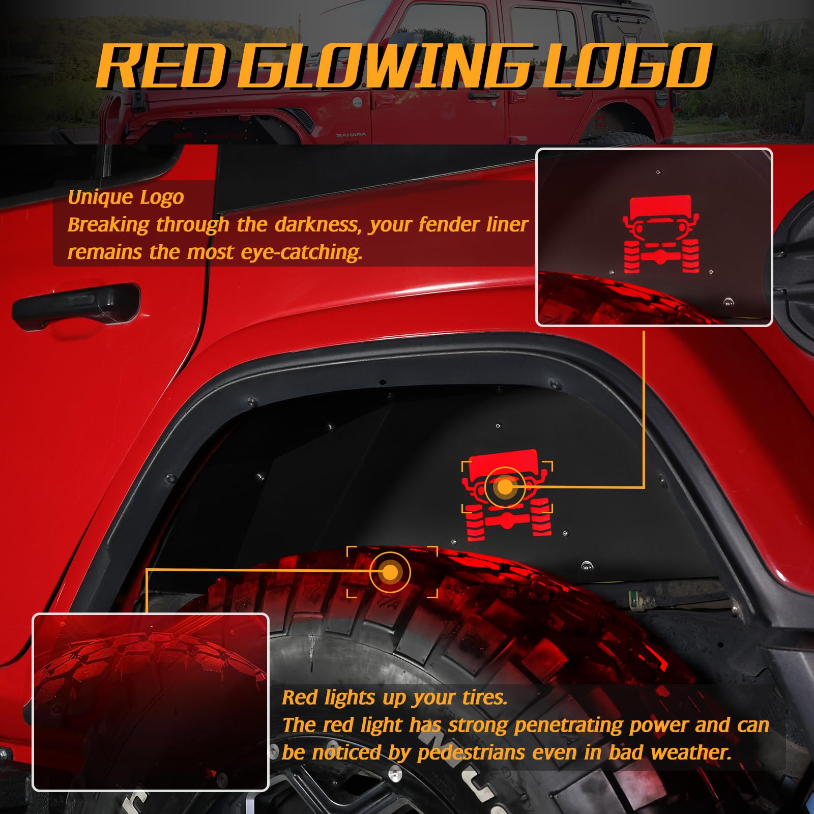 Jroad Jeep Wrangler Inner Fender Rear Fender Liners Compatible With Jeep Wrangler Jl Aluminum,With 4 Led Lights For 2018-2022 Je