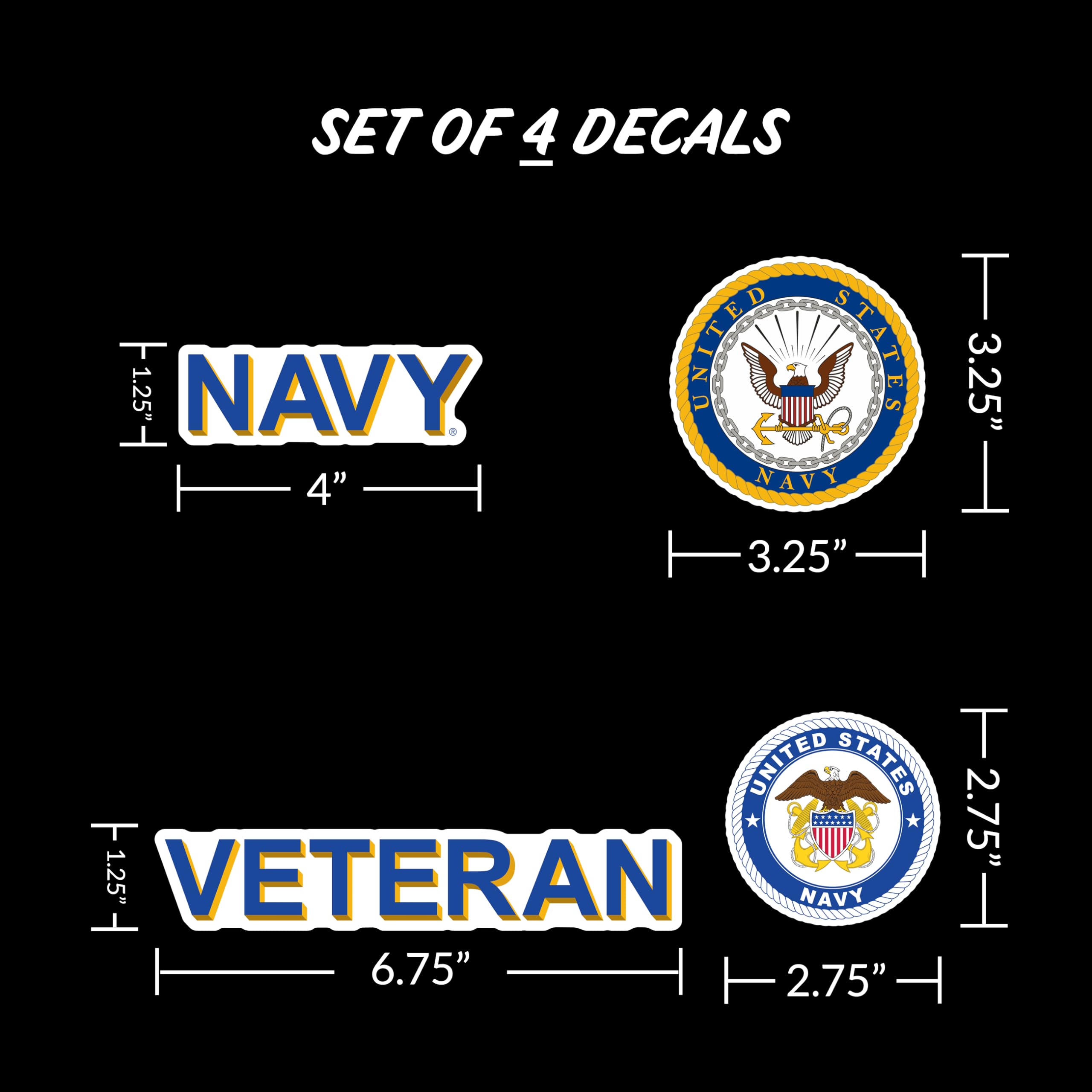 Us Navy Veteran Car Decals - Set Of 4 Window Stickers Navy Logo Military Veteran Vinyl Decal For Truck Bumper Water Bottle Lapto