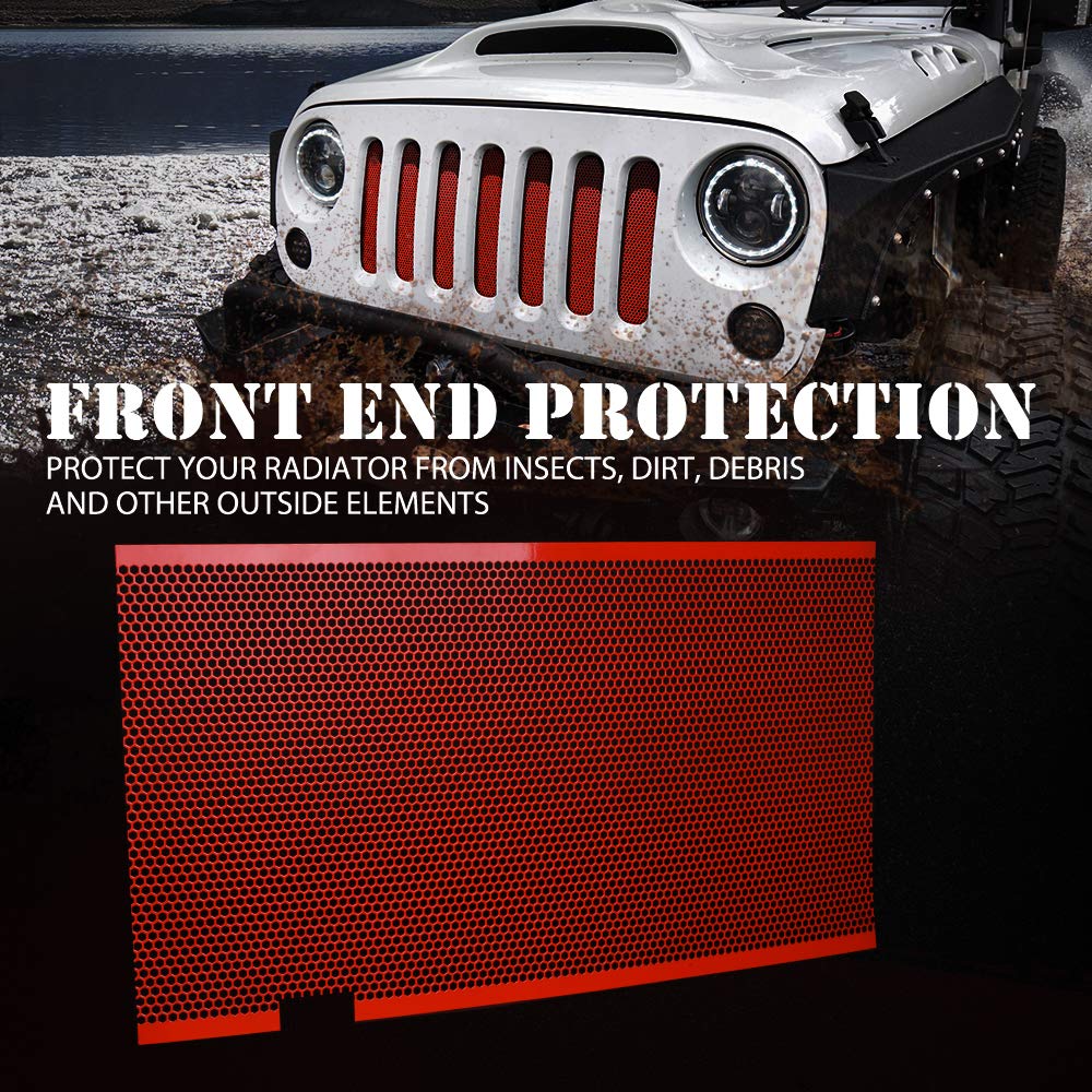 Xprite Red Aluminum Alloy Mesh Grill Inserts Compatible With 2007-2018 Jeep Wrangler Jk Jku Original Front Hood Matte Grille Gri