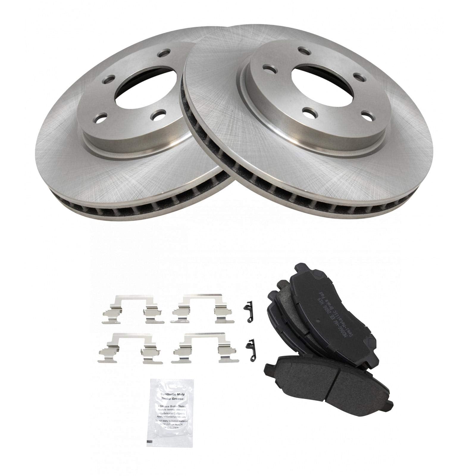 Trq Front Brake Pad & Rotor Kit Semi-Metallic Compatible With 2007-2012 Dodge Caliber 2008-2017 Mitsubishi Lancer