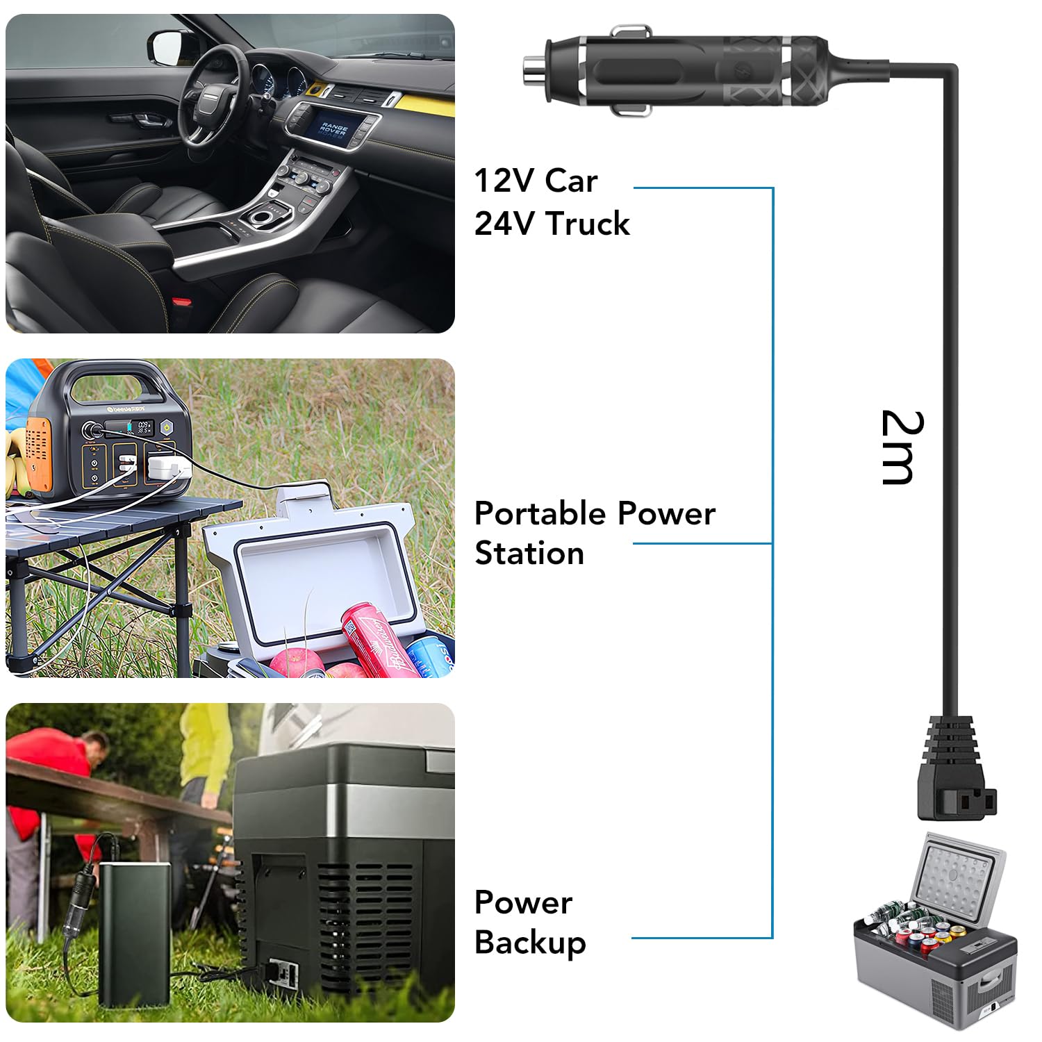 KFD Black DC Adapter Car Charger for Alpicool, ARB, ICECO Portable Refrigerators - Power Cord for Coolers and Freezers