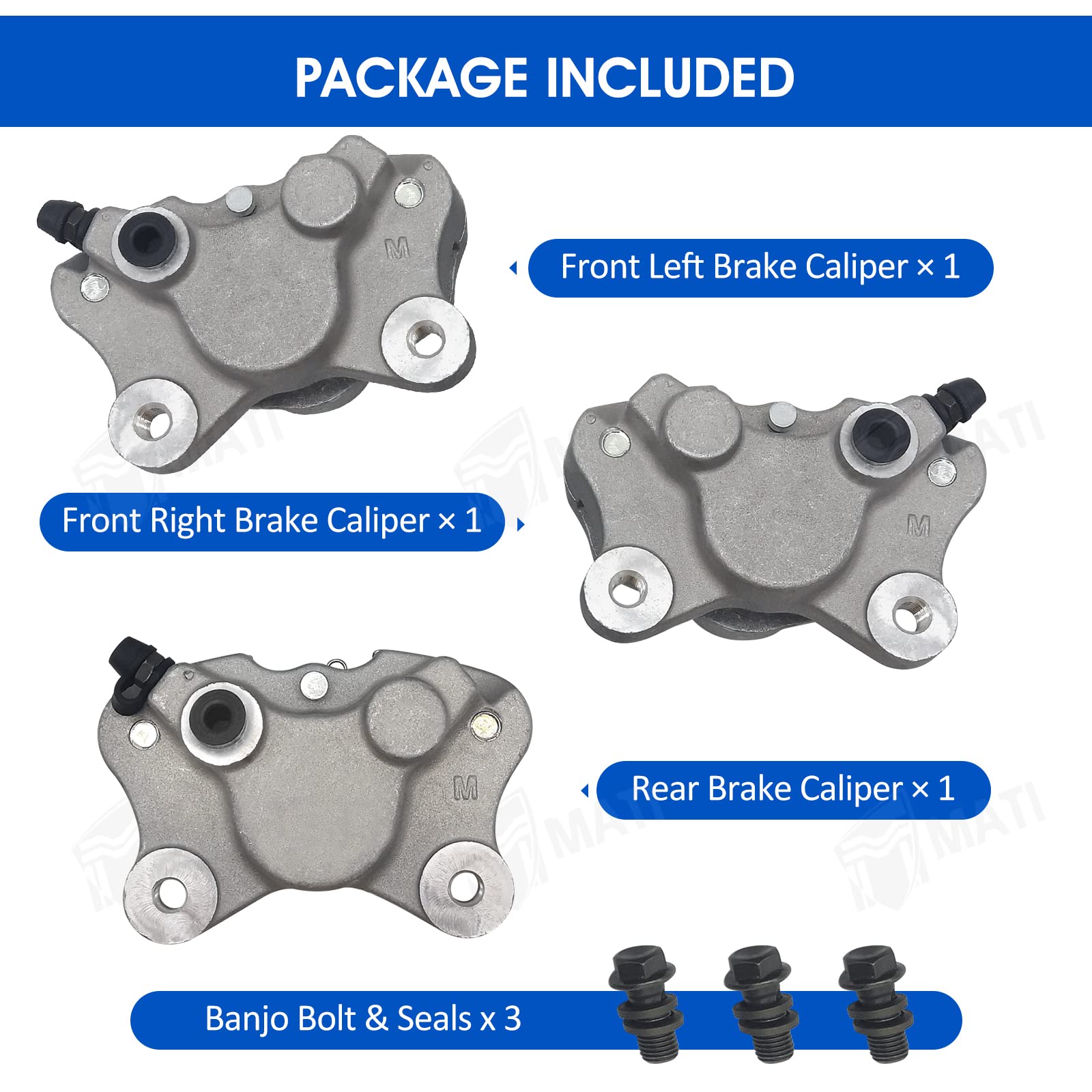 M Mati Front Left Right & Rear Brake Calipers For Arctic Cat Atv 250 300 375 400 454 500 With Pads 0402-011 0402-010 0402-011