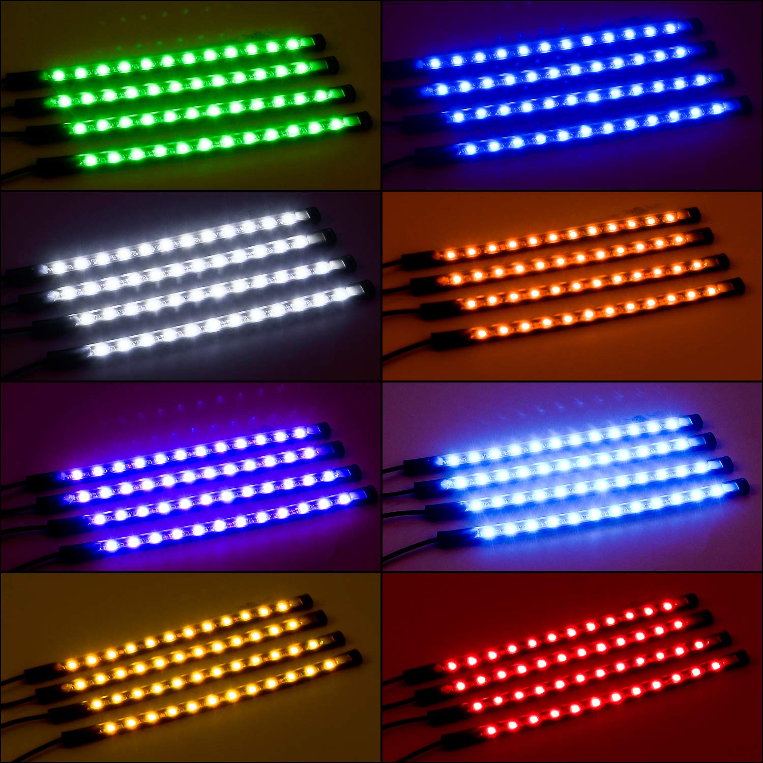 Nilight - Tr-06 4Pcs 48 Led Interior Lights Dc 12V Multicolor Music Car Strip Light Under Dash Lighting Kit With Sound Active Fu