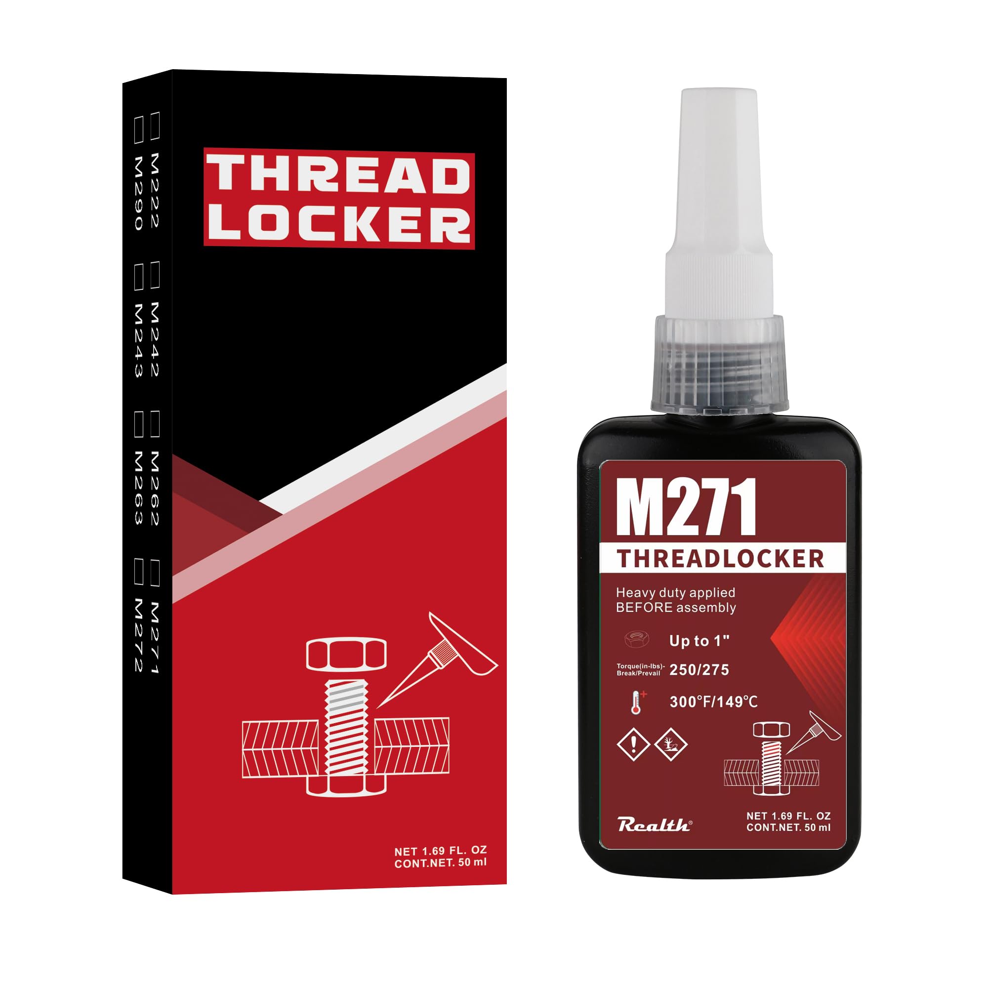 Thread Locker M271 Red High Strength, Lock Tight Threadlocker 50Ml, Thread Locking Adhesives For Sealing Metal Bolts Nuts And An