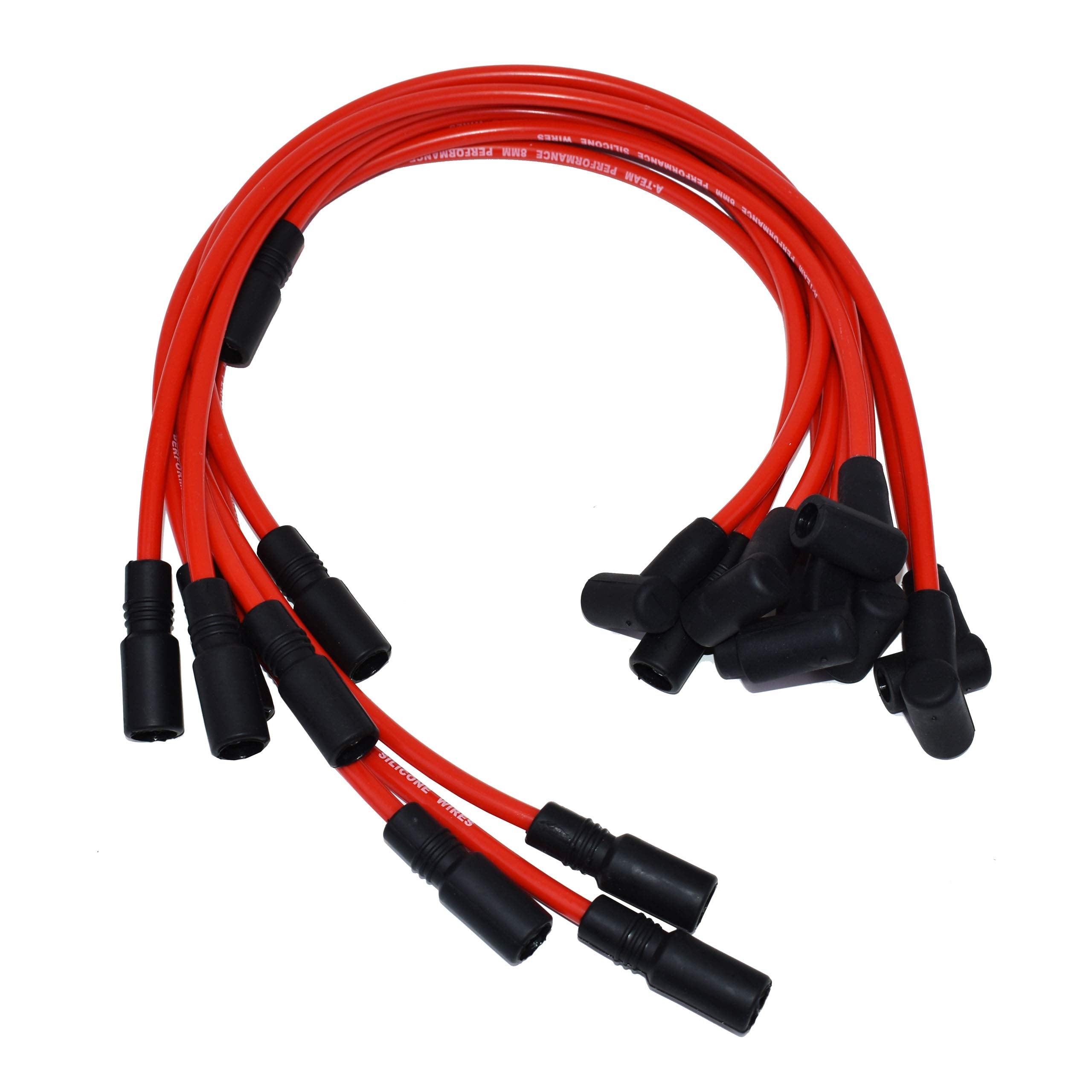 A-Team Performance Silicone Spark Plug Wires with Black 90 Degree Boot SBC Compatible with Chevy GMC Truck SUV Vortec 5.0L 5.7L 