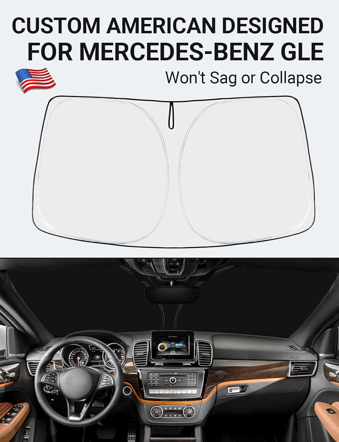 Proadsy 2025 Upgrade Windshield Sun Shade Custom Fit Mercedes-Benz Gle-Class 2016-2019 4-Layer Foldable Front Sunshade Protector