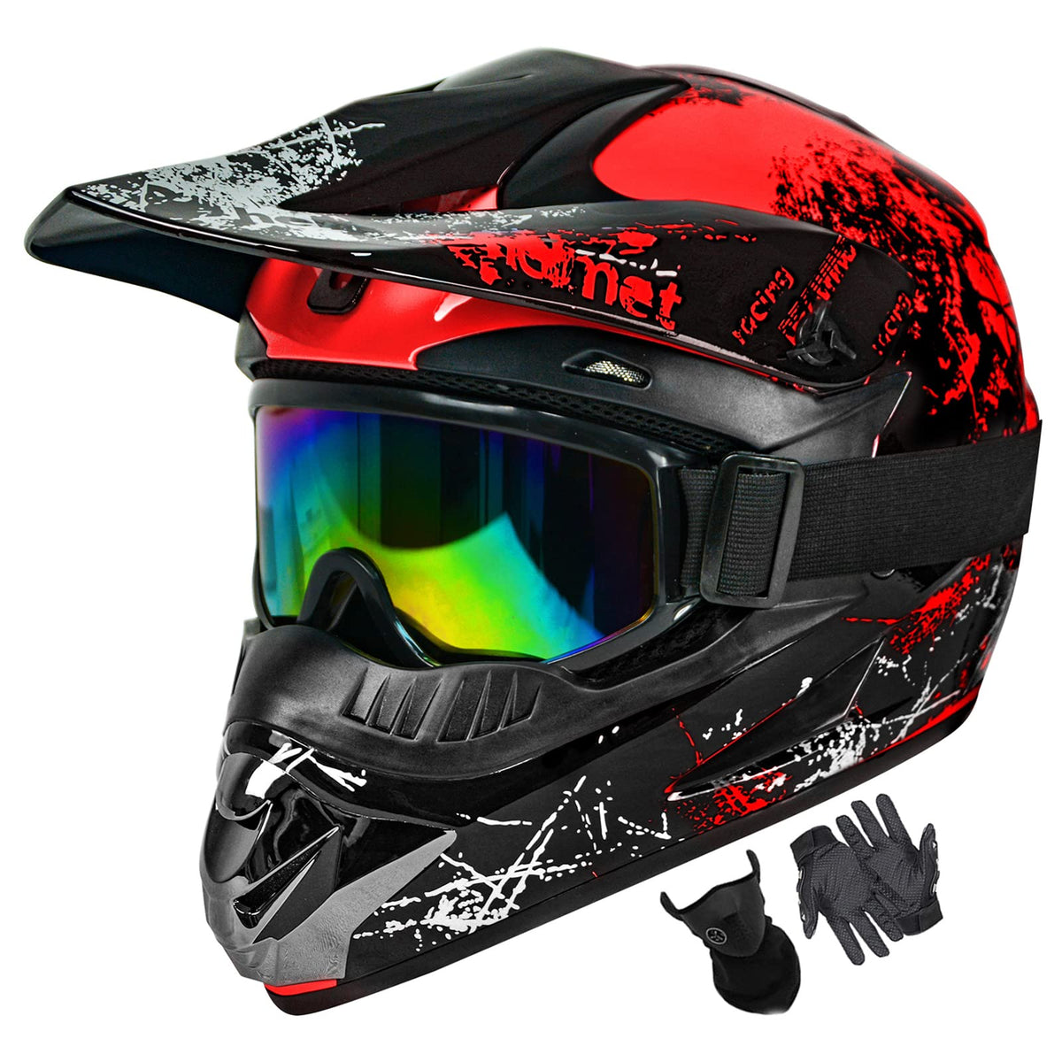 SanQing Youth Dirt Bike Helmet, DOT Approved, ABS Material, Large, Red, Model MR-TKSH24, Includes Goggles and Gloves SanQing Youth Dirt Bike Helmet, DOT Approved, ABS Material, Large, Red, Model MR-TKSH24, Includes Goggles and Gloves