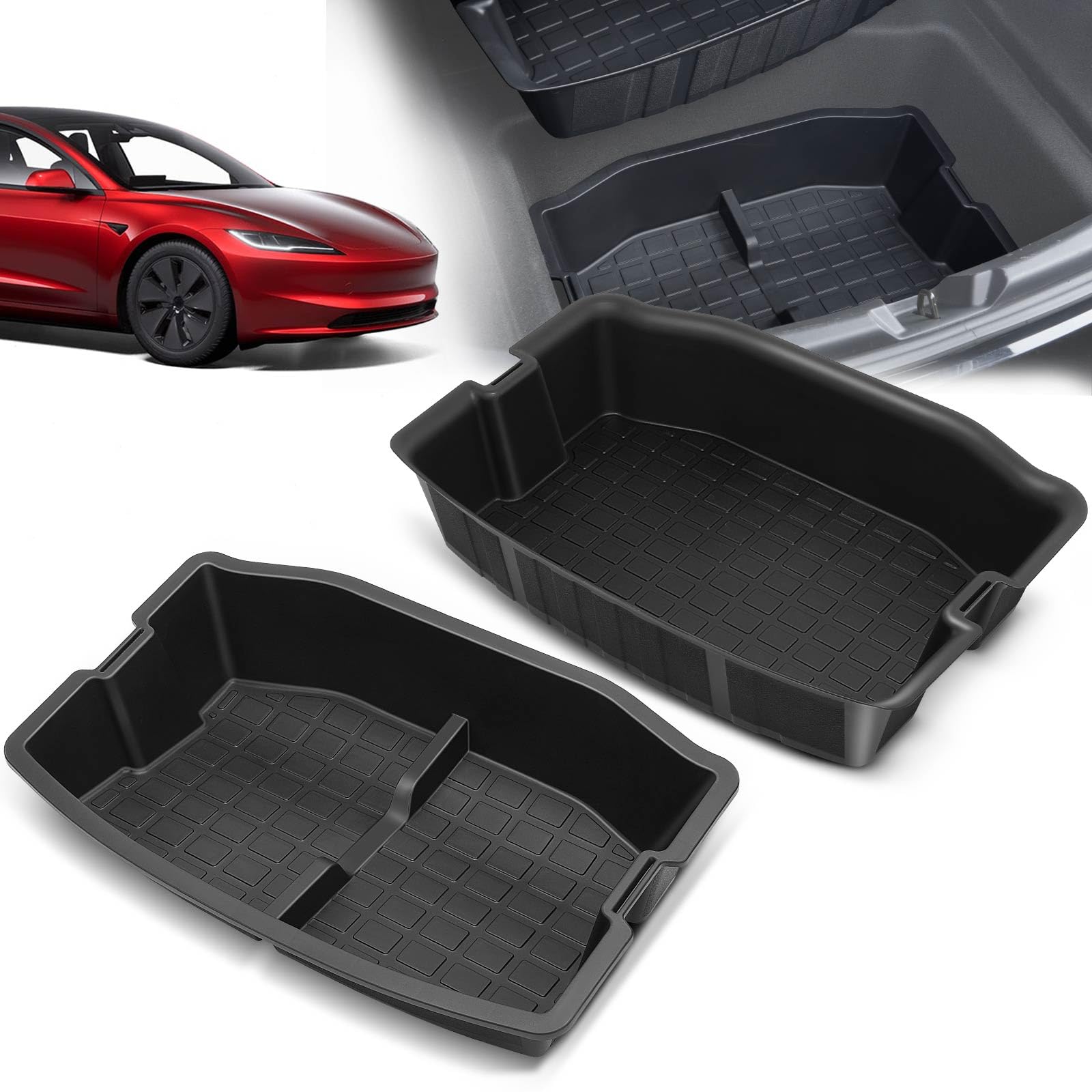 YHTAUTO 2 Pcs Rear Trunk Organizer Compatible with Tesla Model 3 2017-2023 Accessories, Waterproof Trunk Storage Bins Organizer 