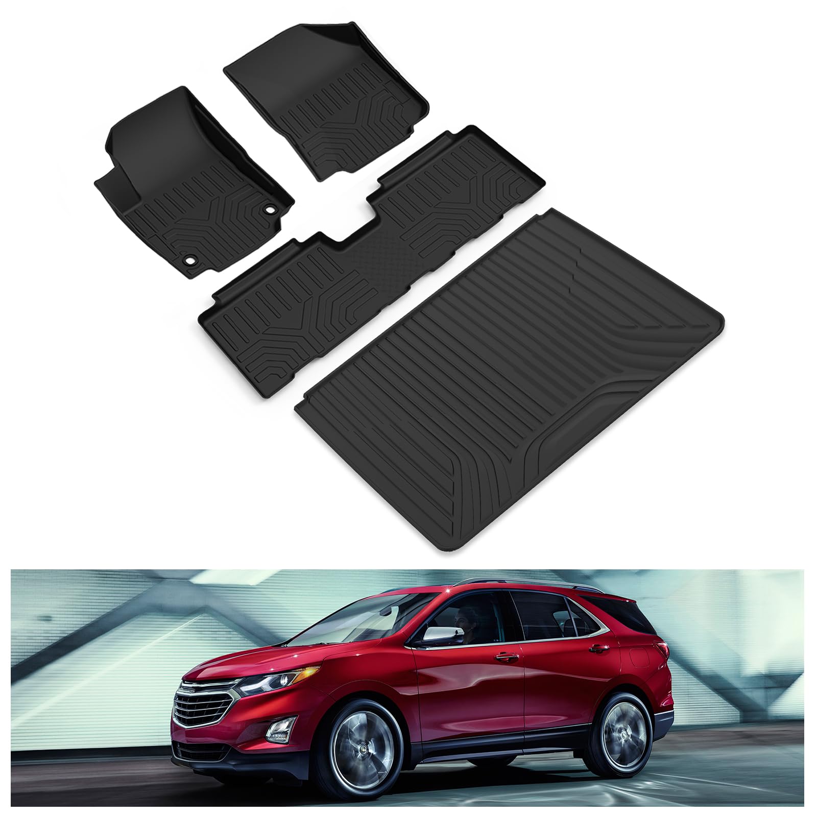Kiwi Master Floor Mats & Cargo Mat For 2018-2024 Chevy Equinox/Gmc Terrain All Weather Mat Front & Rear 2 Row Seat Trunk Tray Tp