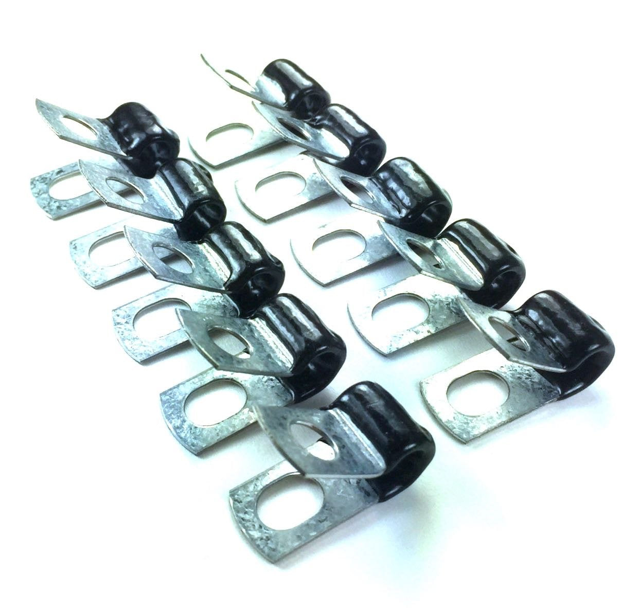 The Stop Shop 1/4'' Brake Line Clip Set. Steel with Rubber Insulation. (Pack of 10)