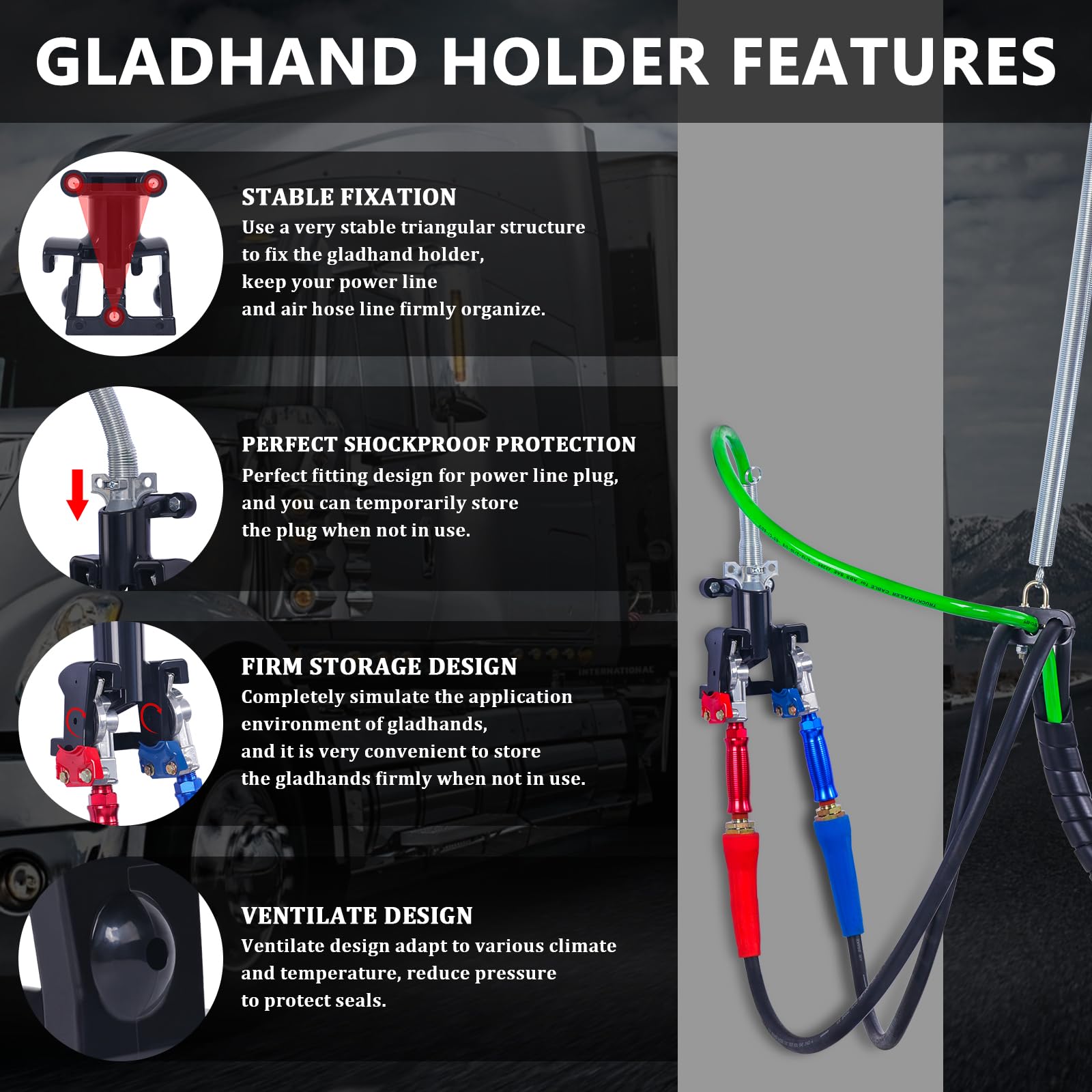 CheeMuii 12 FT Semi Truck Air Lines Kit - 3 in 1 ABS Hoses with Gladhands & Holder