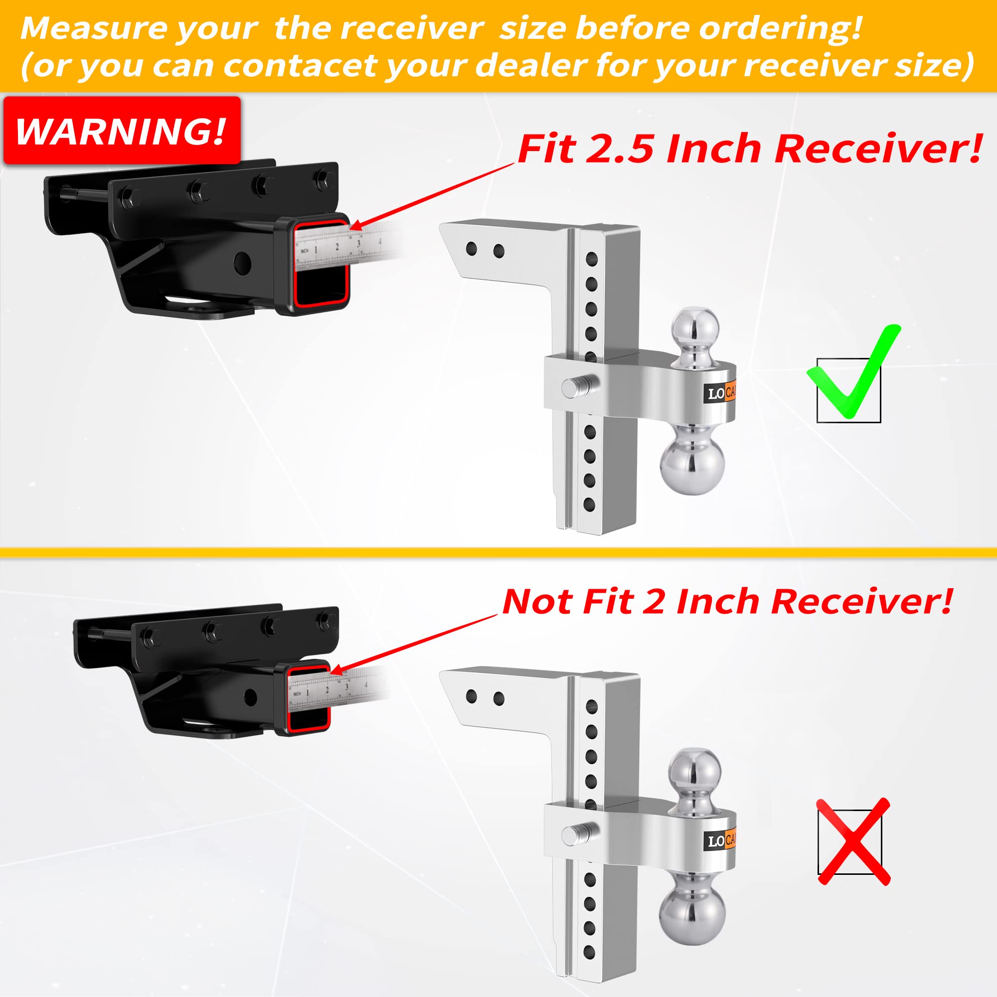 LOCAME Adjustable Trailer Hitch, 10-Inch Drop/Rise, Aluminum, 18,500 LBS GTW, Silver, Model LC0009 for Heavy Duty Trucks