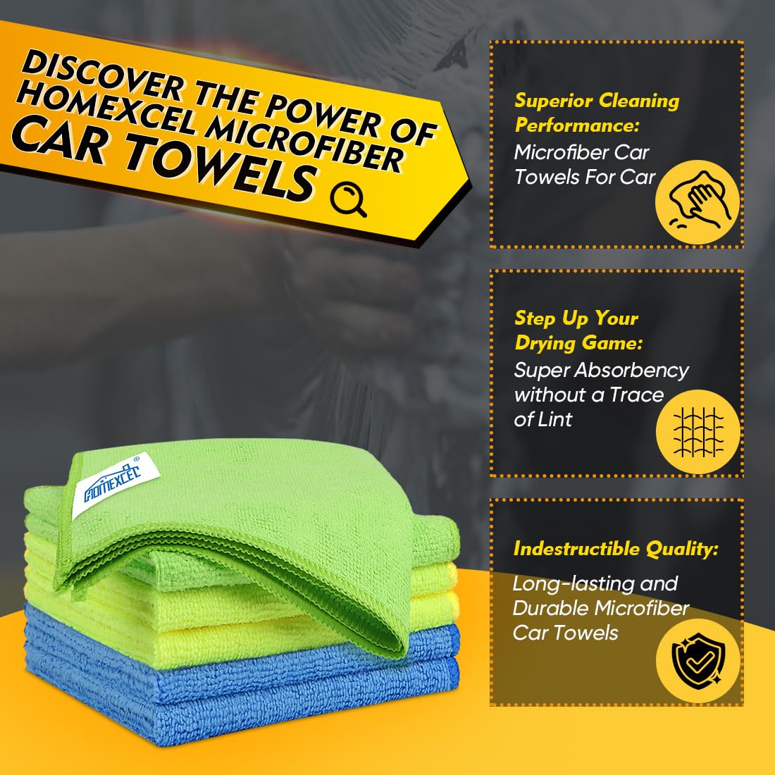 Homexcel Microfiber Cleaning Cloth 6 Pack, 12.5 X 12.5 Inch Microfiber Towels For Cars, Ultra Absorbent Cleaning Rags, Lint Free