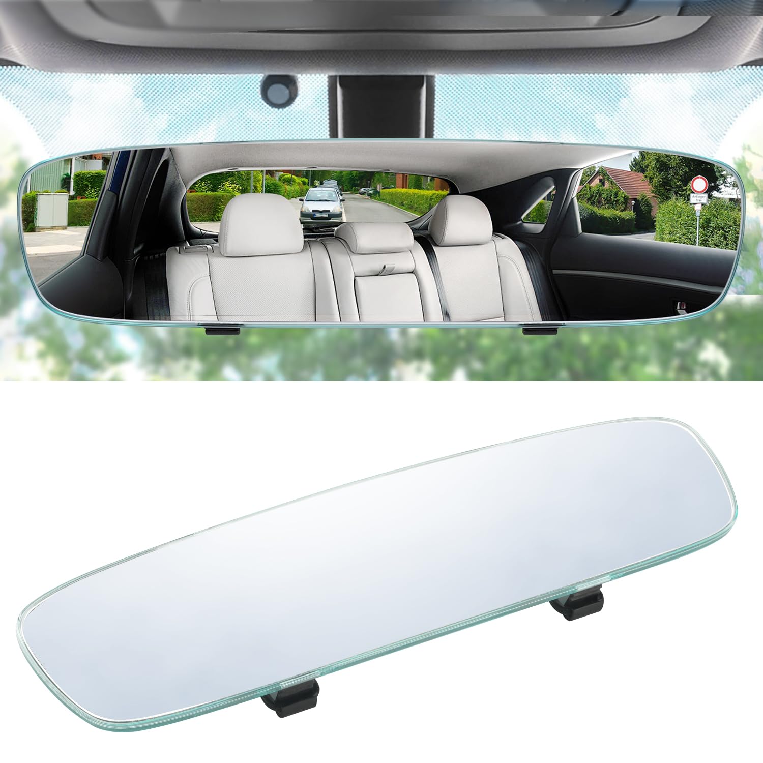 Livtee Car Rear View Mirror, Hd Glass Frameless 11.81 Inch Panoramic Convex Interior Clip-On Wide Angle Mirror To Reduce Blind S