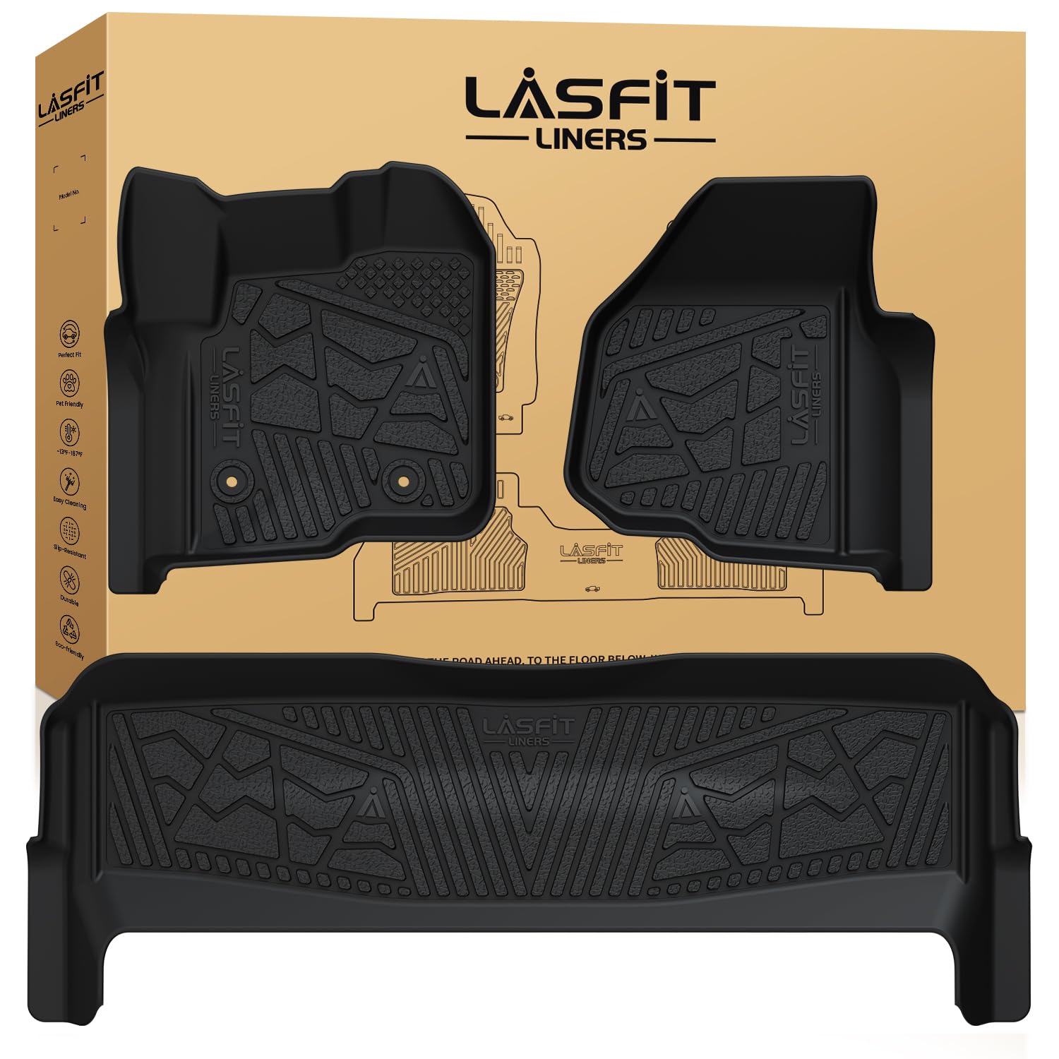 Lasfit Floor Mats For Ford F250 F350 2012-2016 Super Duty Crew Cab Without Manual Transfer Case Shifter All Weather Protector Tp