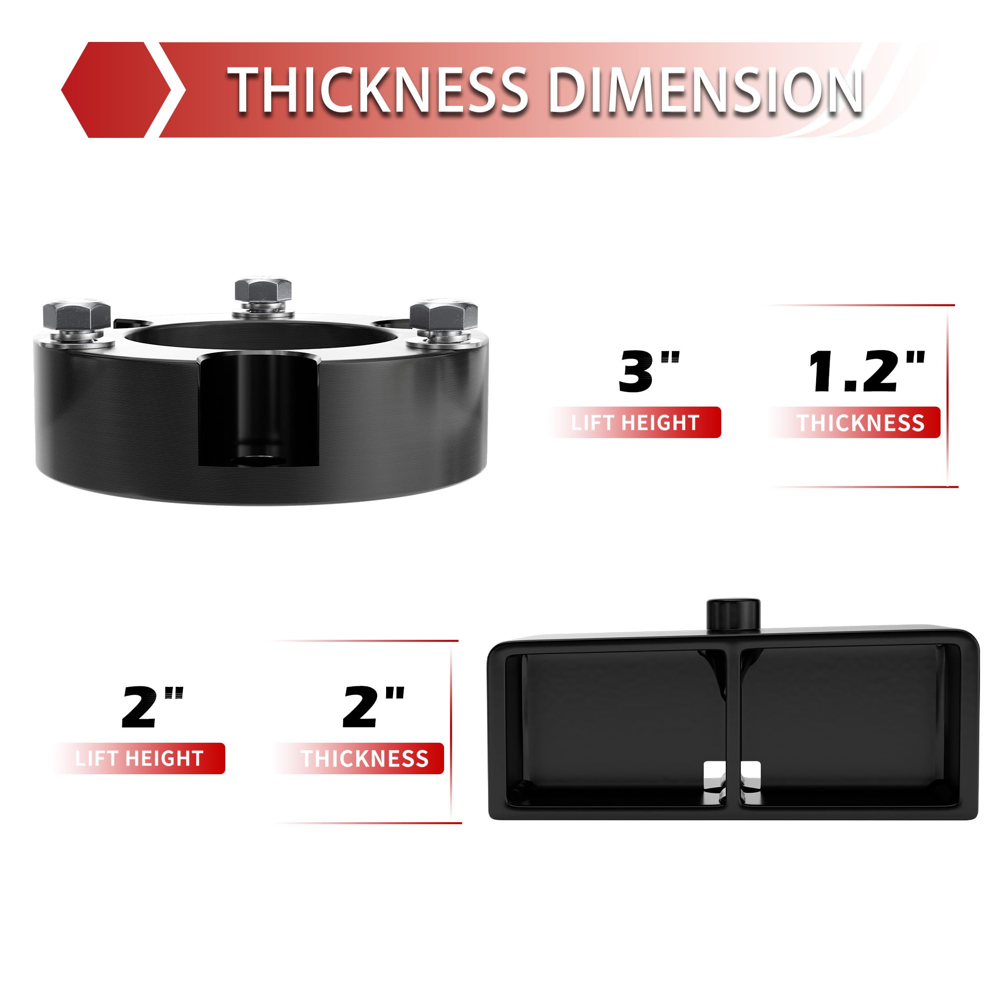 3'' Front And 2'' Rear Leveling Lift Kit For 1995-2004 Tacoma, 3'' Front Strut Spacers And 2'' Rear Black Leveling Lift Block Ki