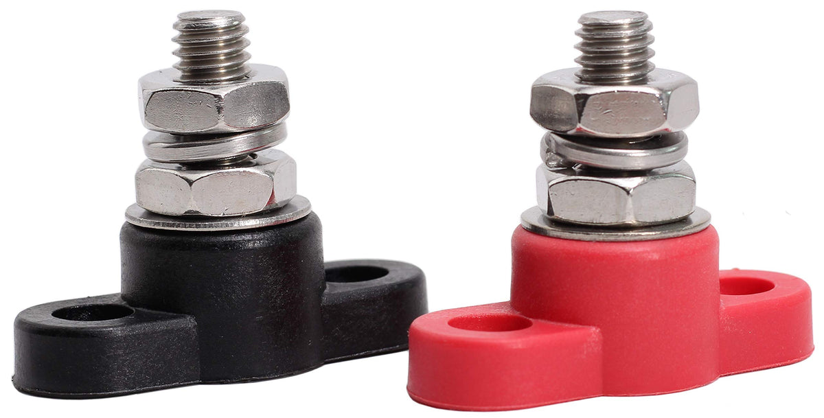 Fastronix 3/8'' Stainless Steel Single Stud Power And Ground Junction Block Red And Black