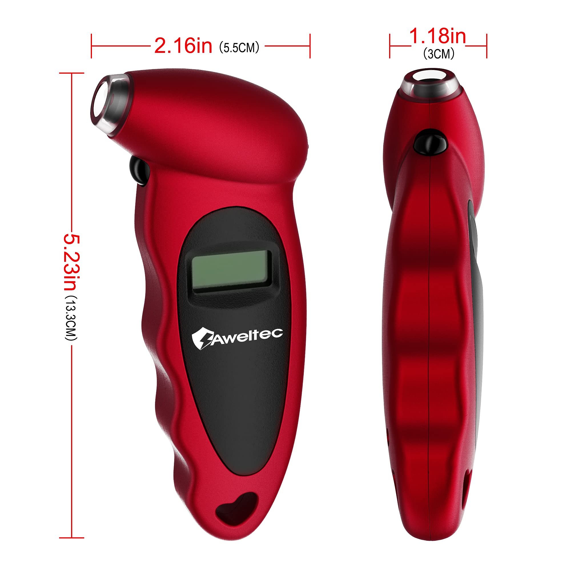 Aweltec Digital Tire Pressure Gauge 150 Psi, 4 Settings, Tire Gauge For Car, Truck, Motorcycle, Bicycle With Backlit Lcd And Non-Slip Grip (Red)