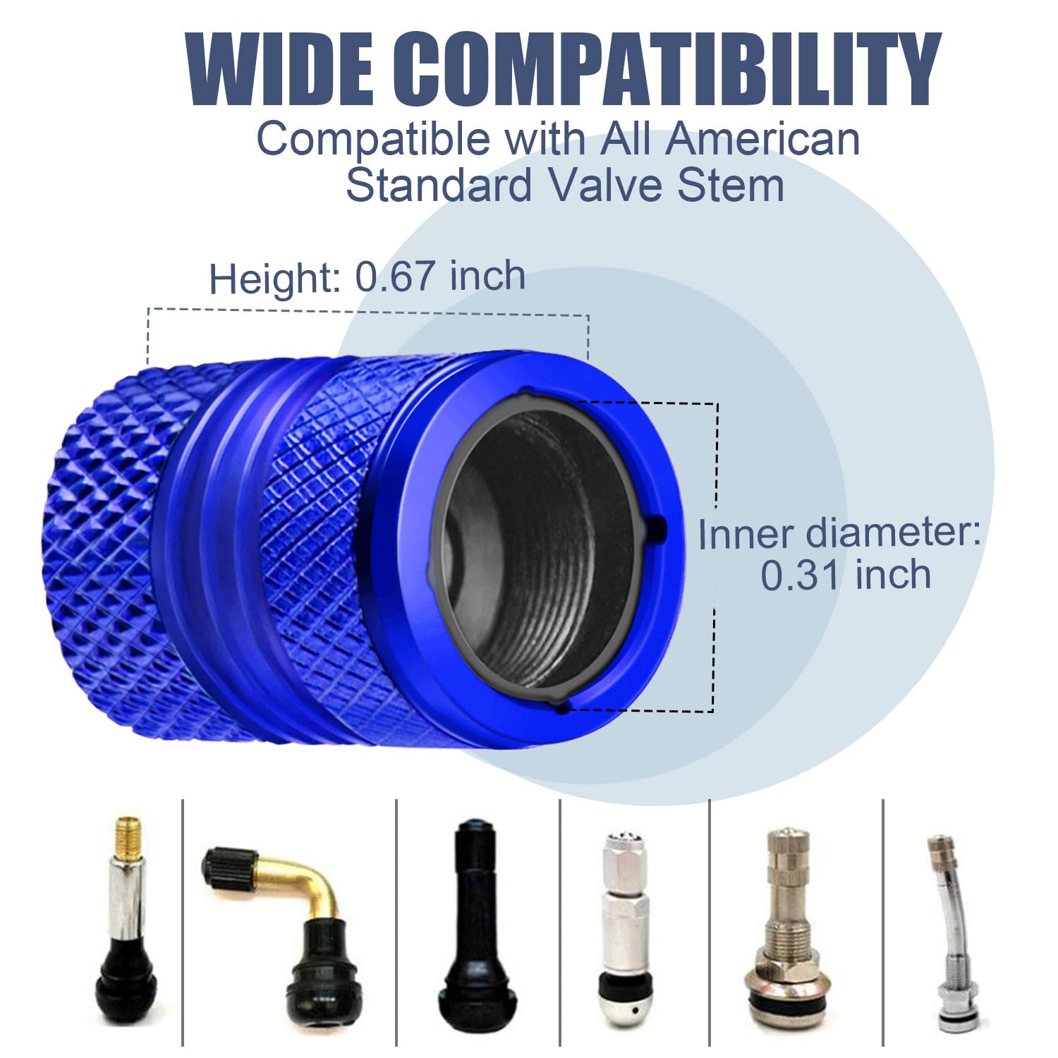 Tire Valve Stem Caps - 4 Pack Anti-Corrosion Premium Anodized Alloy Tyre Air Valve Caps N2 Nitrogen For Car Suv Bike Blue