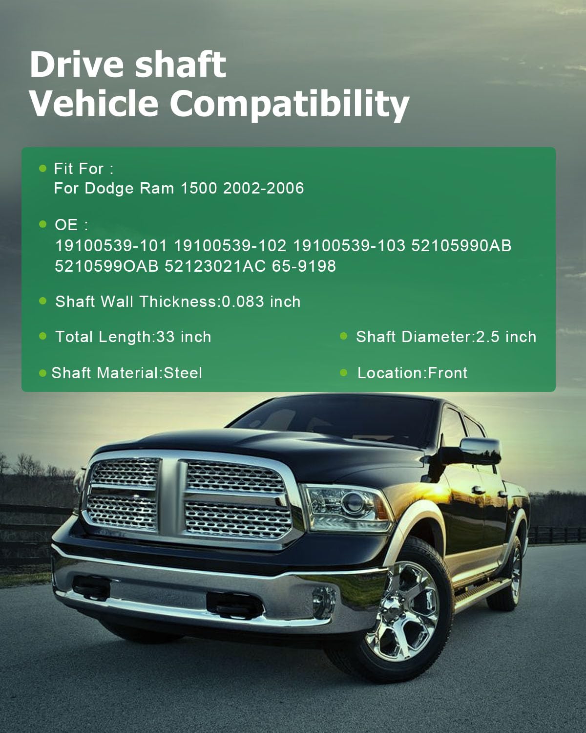 Scitoo 33'' Front Drive Shaft Assembly Propeller Shaft Compatible For Dodge Ram 1500 2002-2006 19100539-101 19100539-102 1910053
