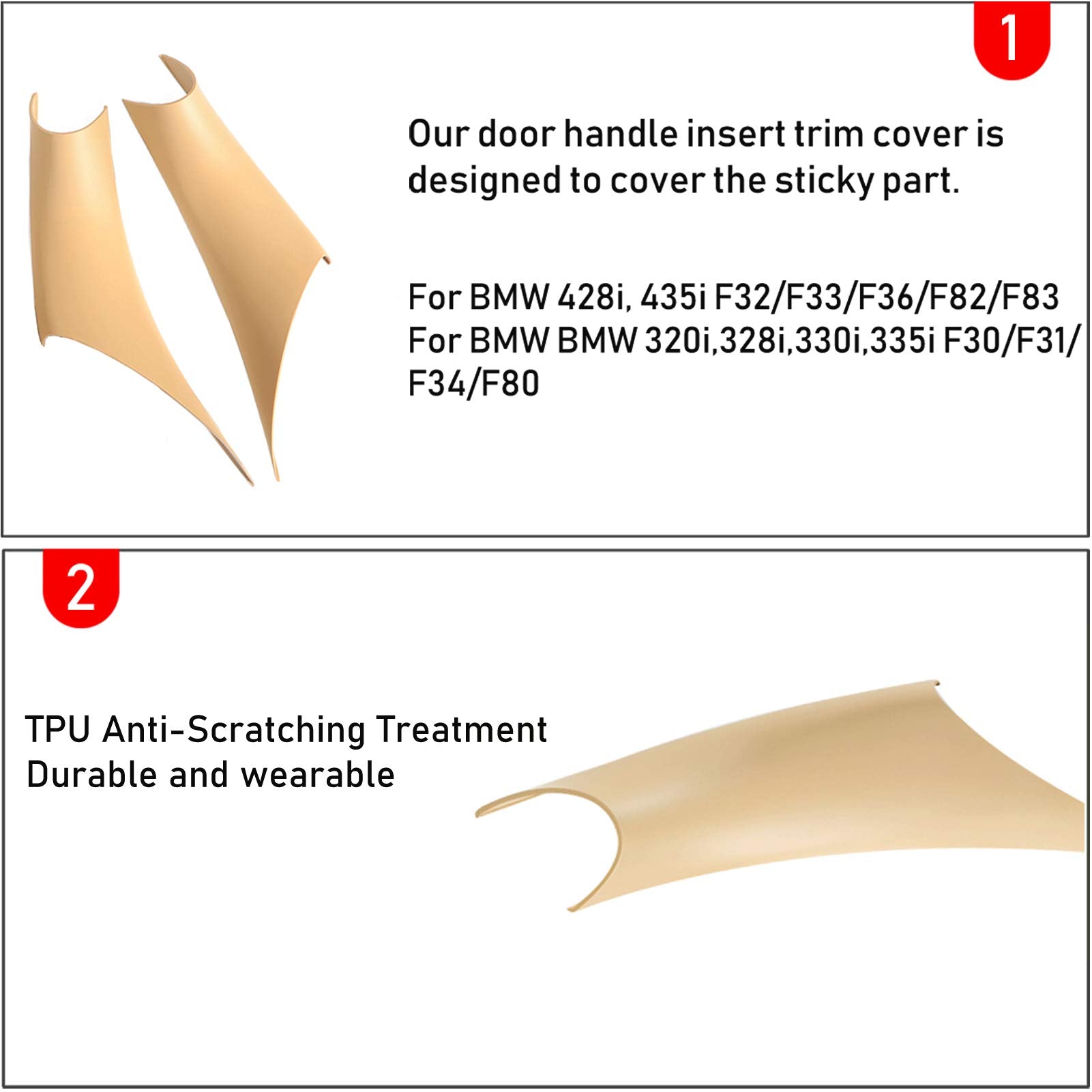 Jaronx 2PCS Door Handle Covers for BMW 3 Series F30/F31/F80 Sedan/Touring, Left Rear Passenger +Right Rear Passenger Door Pull H