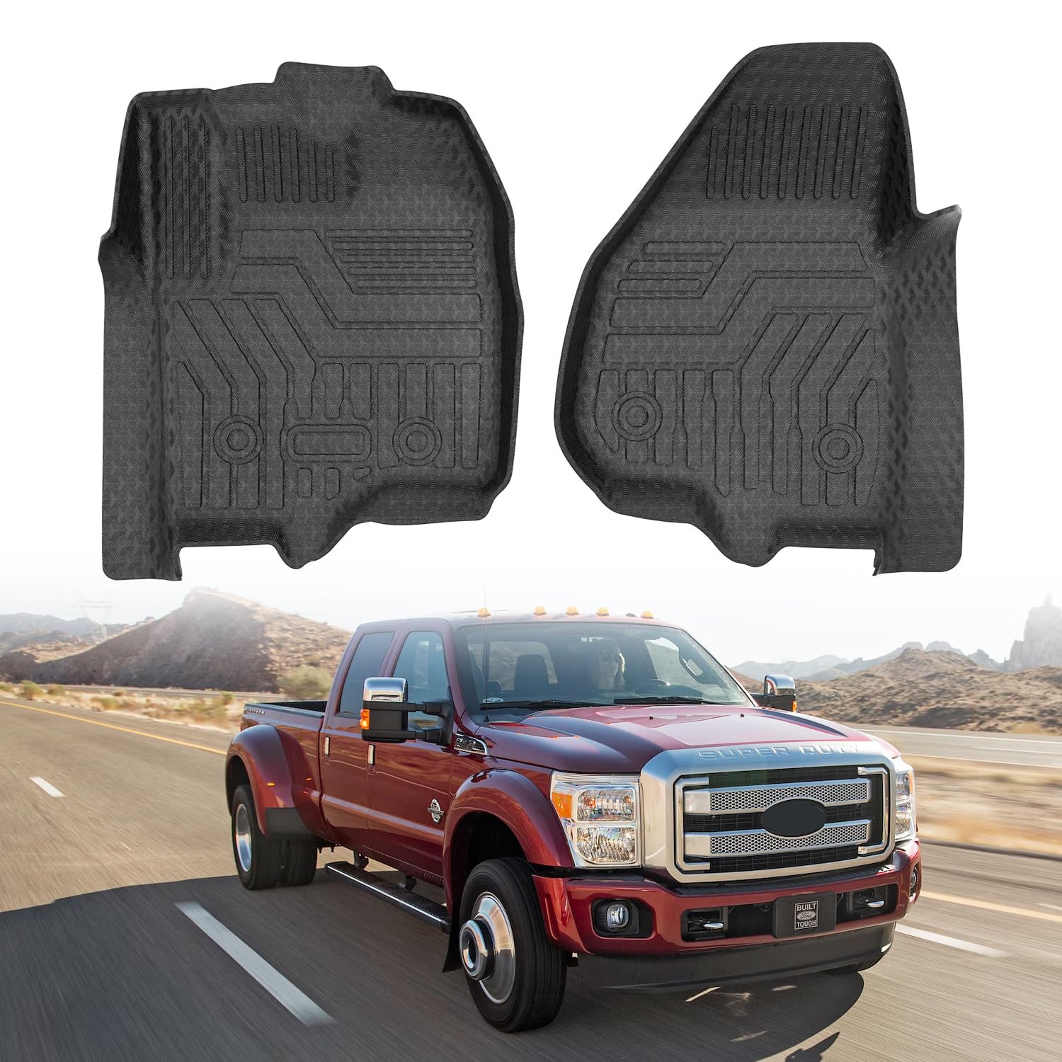 Mixsuper Front Floor Mats Compatible With 2012-2016 Ford F-250/F-350/F-450/F-550, Super Duty With Raised Drivers Side Pedal, All