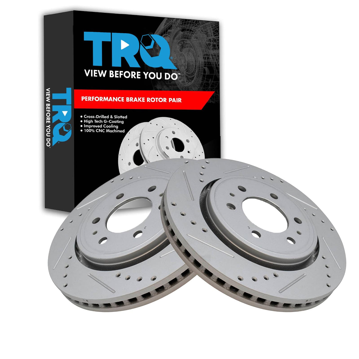 Trq Front Performance Brake Rotors Set Premium G-Coated Cross Drilled & Slotted Compatible With 2007-2021 Ford Expedition 2010-2