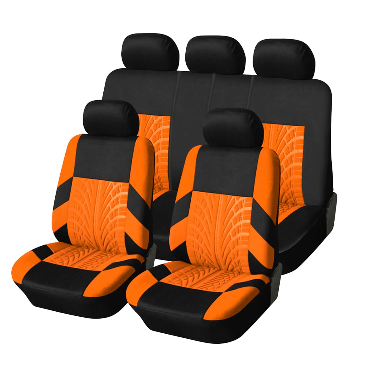 Car Seat Covers Full Set, Polyester Front Bucket Seat Protectors With Split Bench Back Seat Covers, Breathable Thicken Premium Sporty Seat Cushions, Auto Accessories For Car, Suv (Orange/Front,Back)