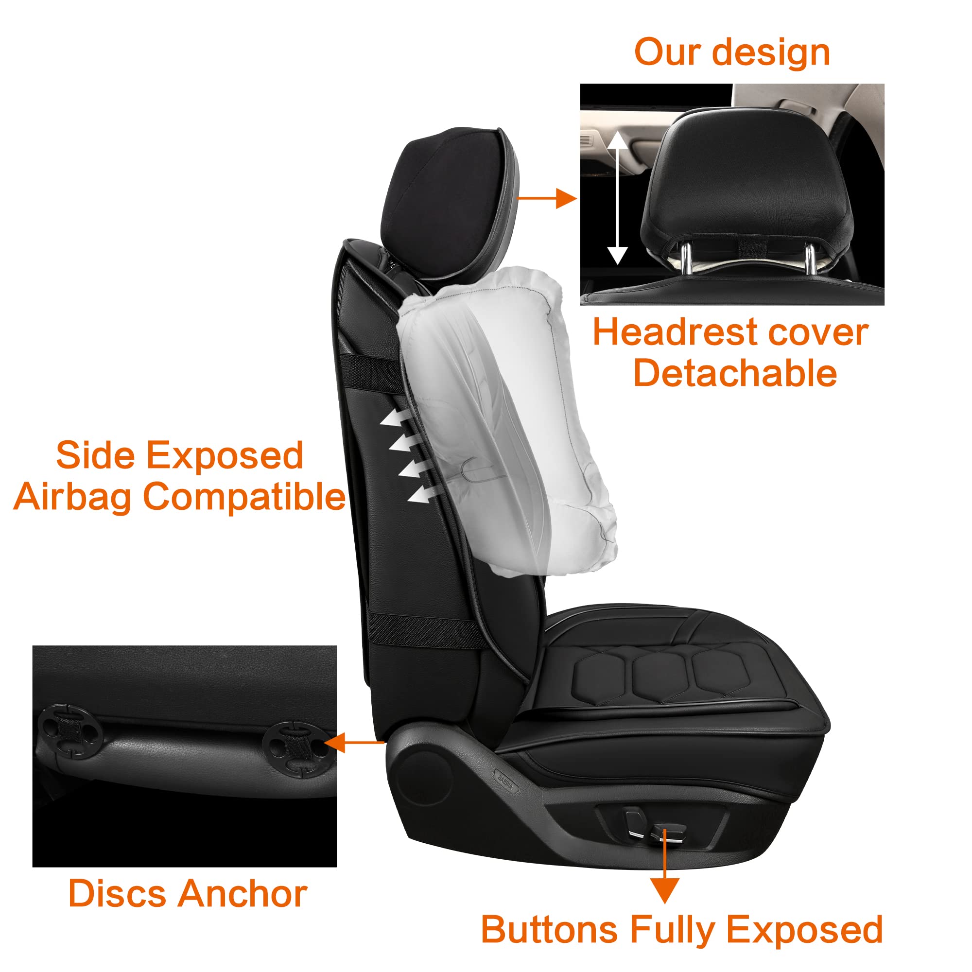 Pariitadin Leather Car Seat Covers Front Pair, Waterproof Faux Leather Seat Covers For Cars, Non-Slip Car Interior Covers Univer