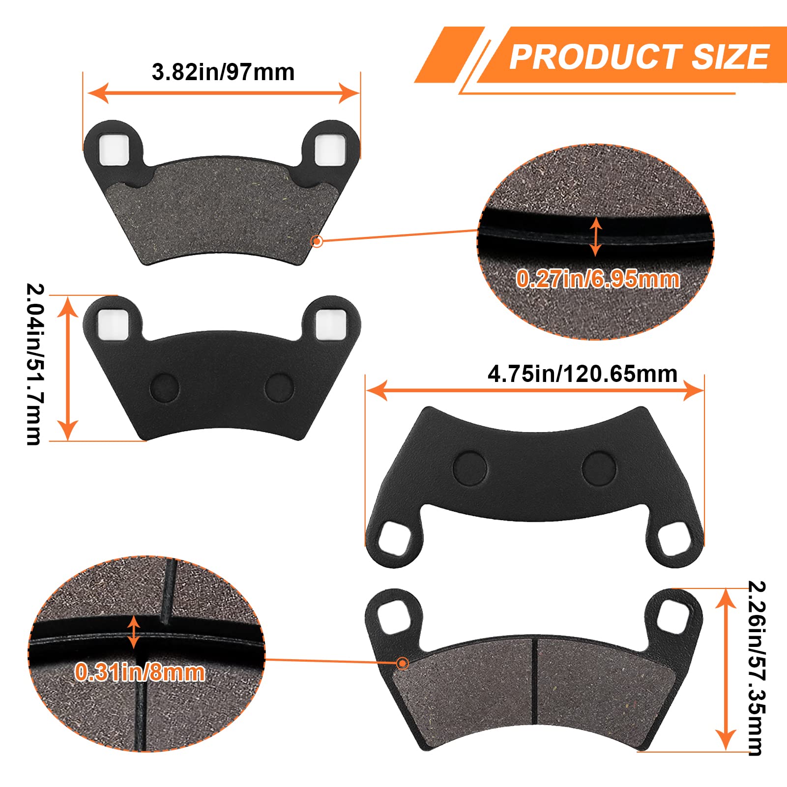 Brake Pads Fit for Polaris Ranger 500 570 700 800 900 2x4 4x4 RZR XP 900 Ranger Crew EV XP 500 Midsize Pursuit Electric RZR 800