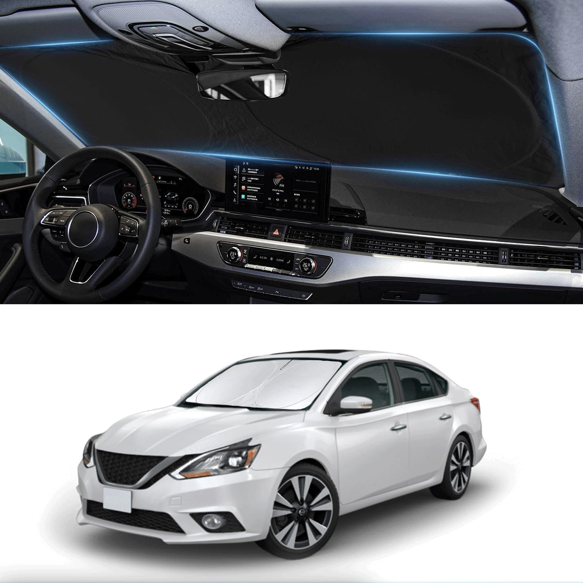 Custom Fit Sentra Windshield Sunshade For Nissan Sentra S, Sv, Sr, Sedan Accessories 2014-2019 Front Window Car Sun Shades Shiel