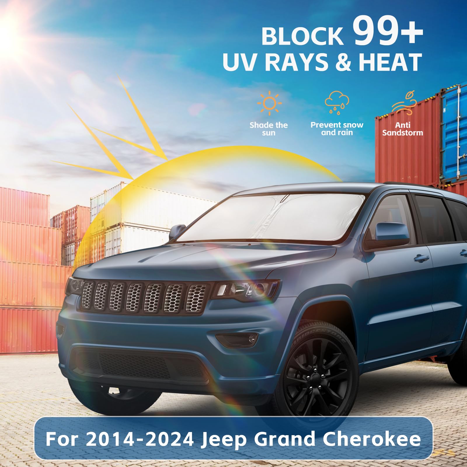 Windshield Sun Shade For Jeep Grand Cherokee 2014-2025 Accessories 4-Layer 240T Front Window Shade Custom Fit Grand Cherokee Sun